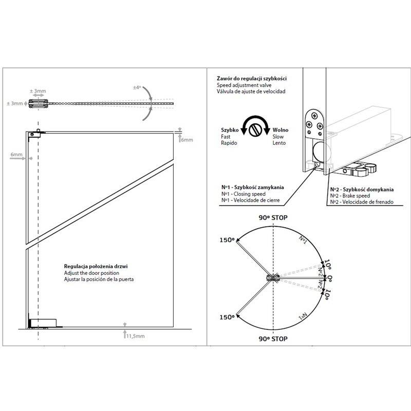 ZAWIAS HYDRAULICZNY PIVOT 100 EDGE DO 100 KG, BH3,UP4, PRZYTRZYMANIE OTWARCIA, SREBRNY JNF