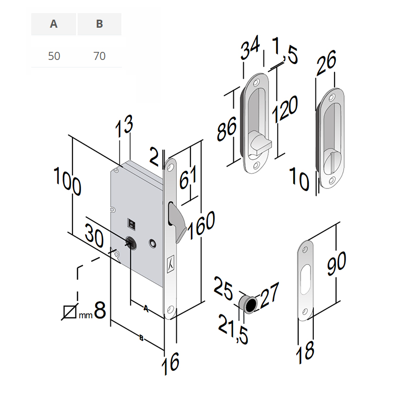 ZAMEK HAKOWY BONAITI KOMPLET UCHWYTY OWALNE MODEL B1R WC CZARNY