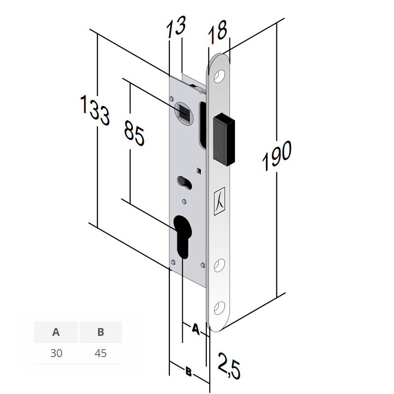 ZAMEK MAGNETYCZNY BONAITI FIVE 90/30 WKŁADKA CHROM SATYNA ZAMEK MAGNETYCZNY BONAITI FIVE 90/30 WKŁADKA CHROM SATYNA