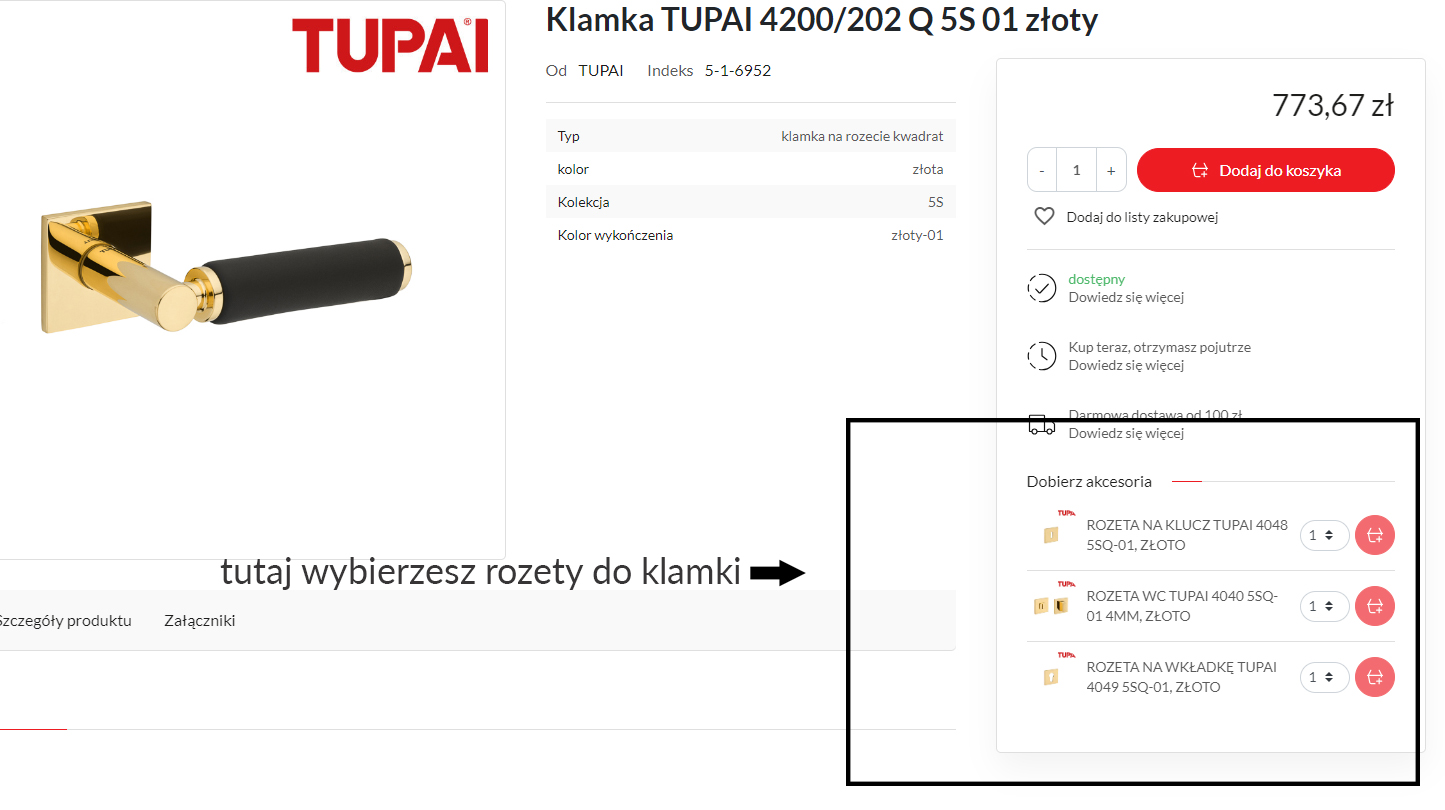 Rozeta Na Klucz Tupai 4045 5S-01, Złoto