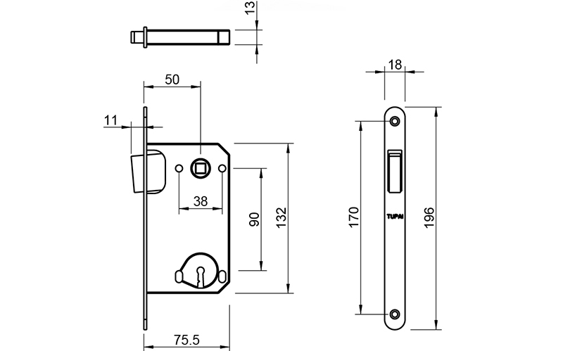 Zamek magnetyczny Tupai 3597X50-141, klucz 90mm, Tytan