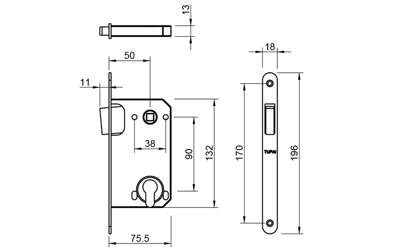 Zamek magnetyczny Tupai 3598X50-01, wkładka 85mm, złoto