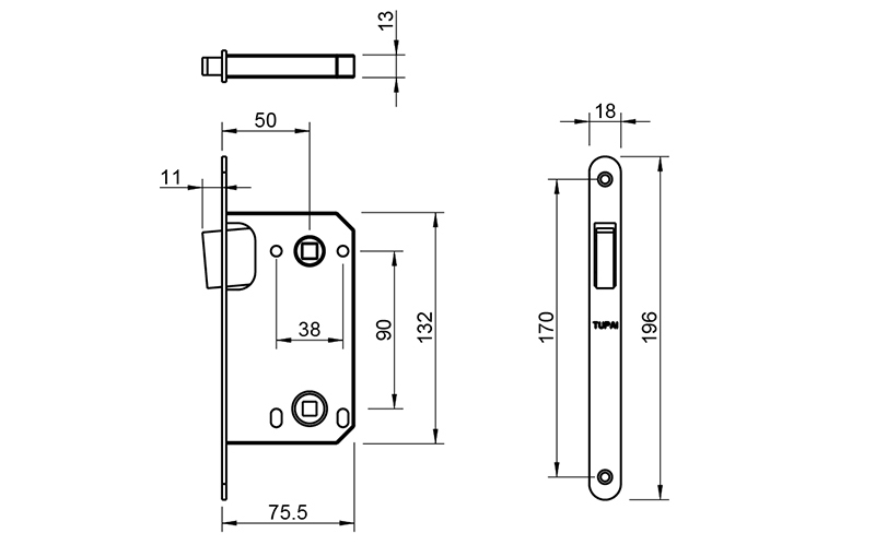 Zamek magnetyczny Tupai 3599X50-01, wc 90mm, Złoty