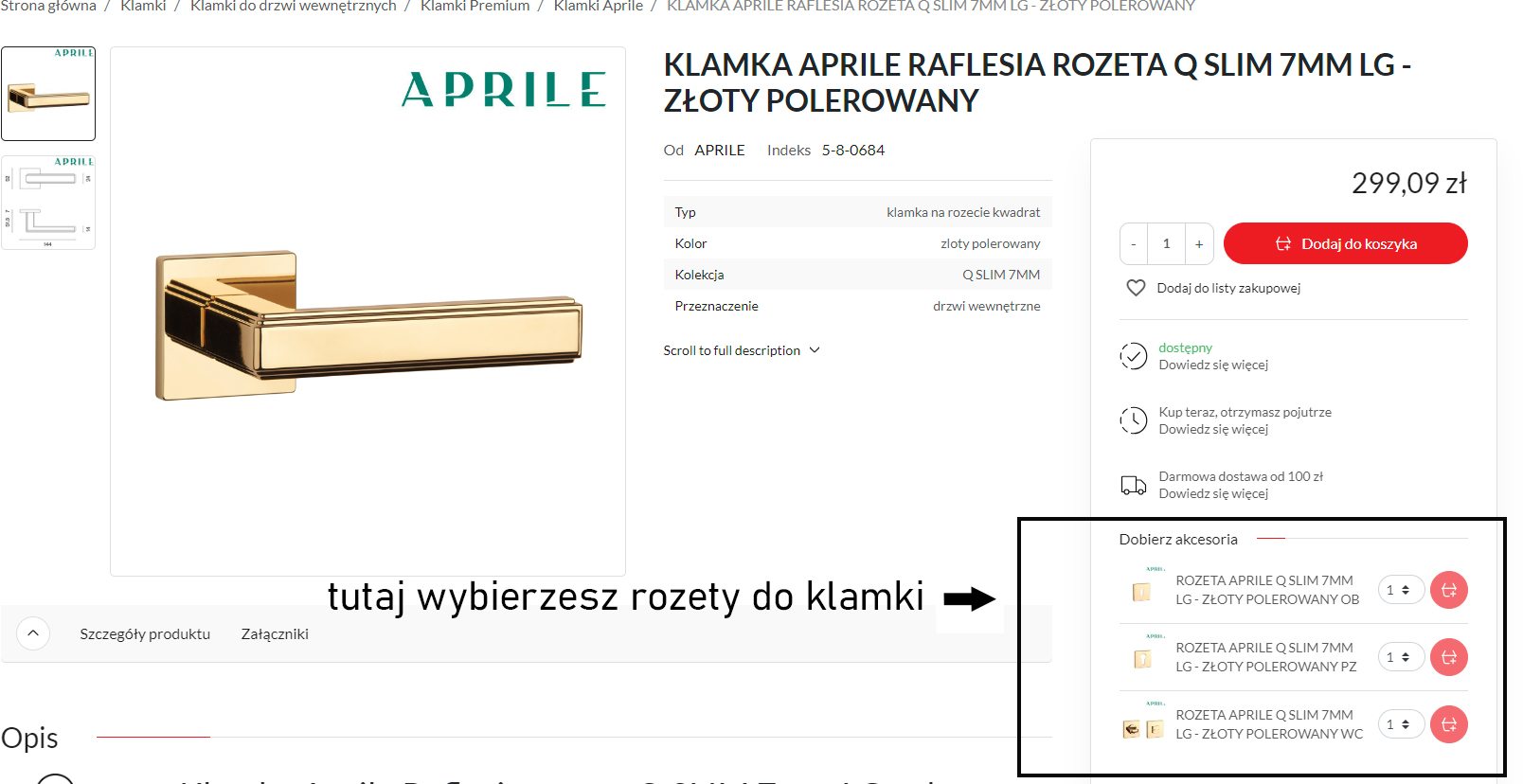 Rozeta Aprile Q Slim 7Mm Lg - Złoty Polerowany Ob