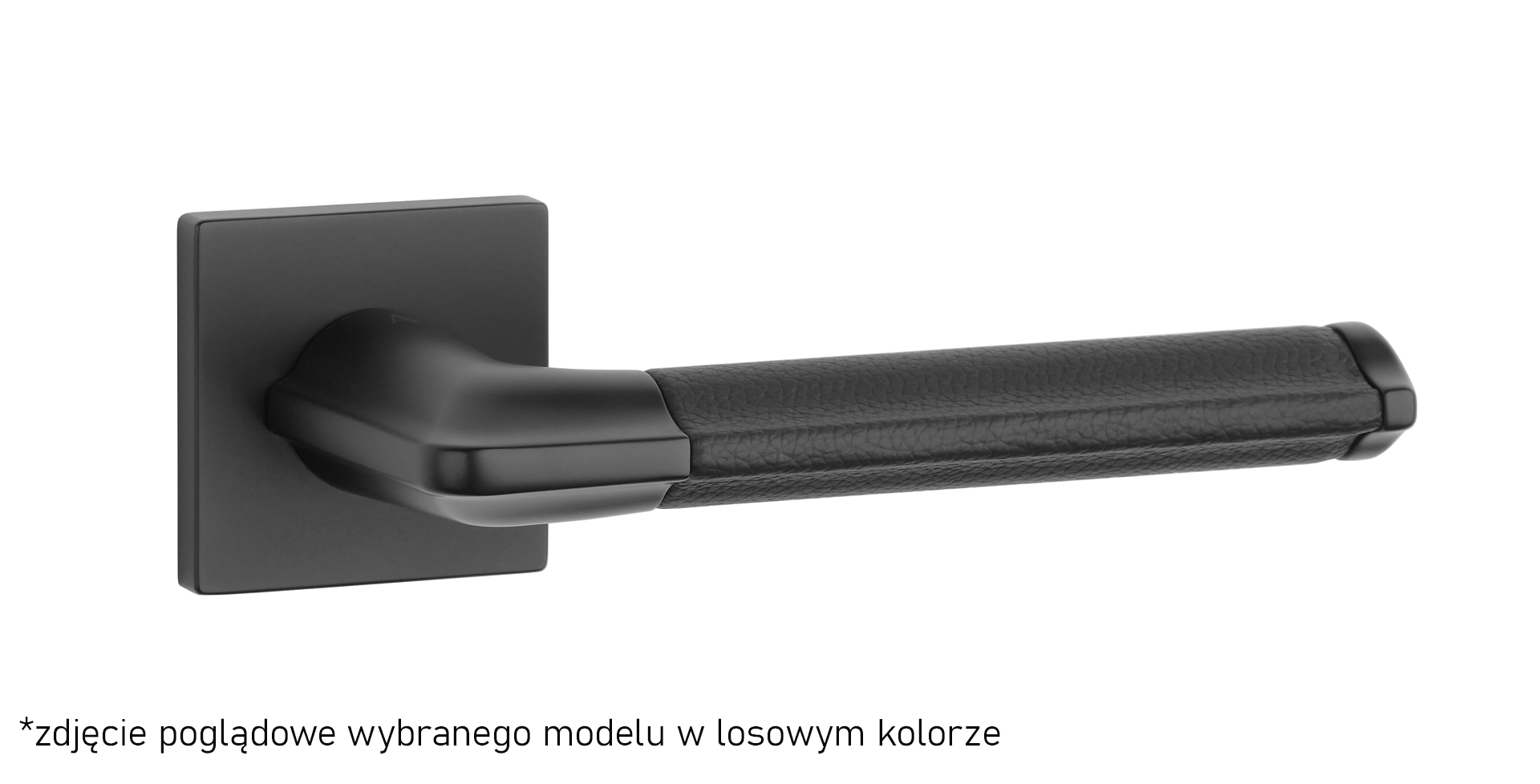 Klamka Aprile Cypresia Rozeta Q Slim 7Mm Bk/Black Leather - Czarny Matowy / Czarna Skóra