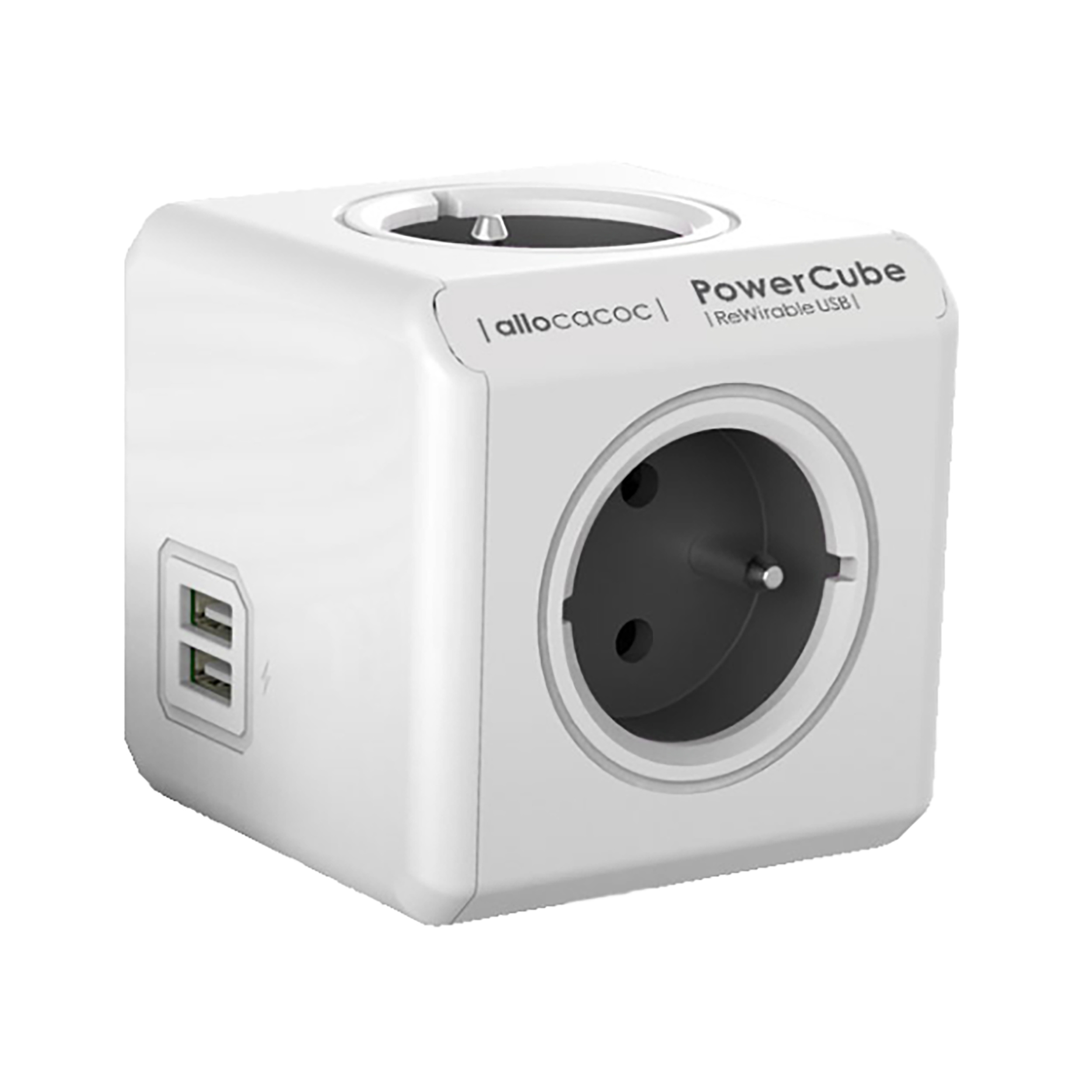 Rozgałęźnik Power Cube ReWirable USB + 4 wtyczki podróżne, kolor szary