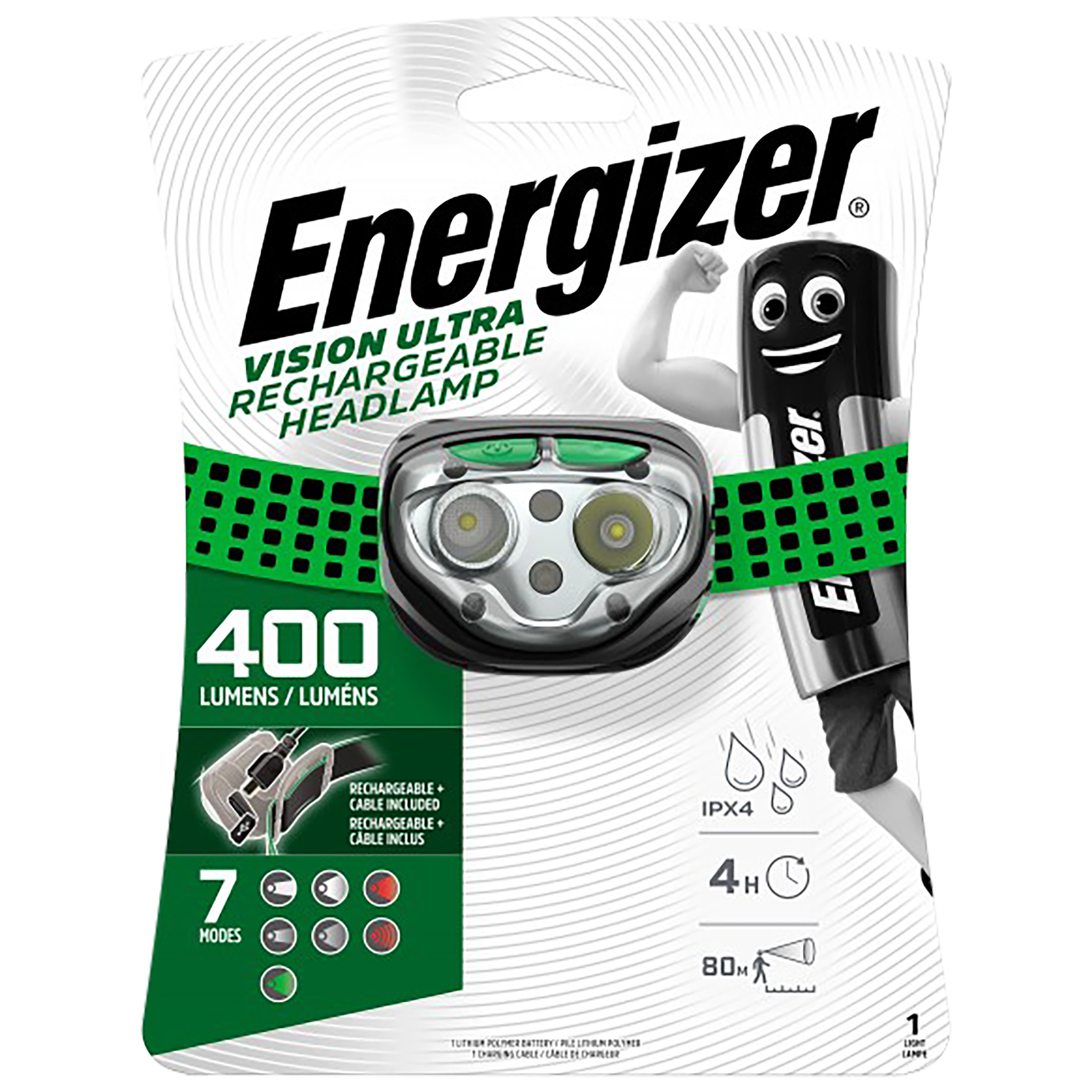 Latarka czołowa ENERGIZER VISION ULTRA HD, 400 lm, 1200mAH Li-ion
