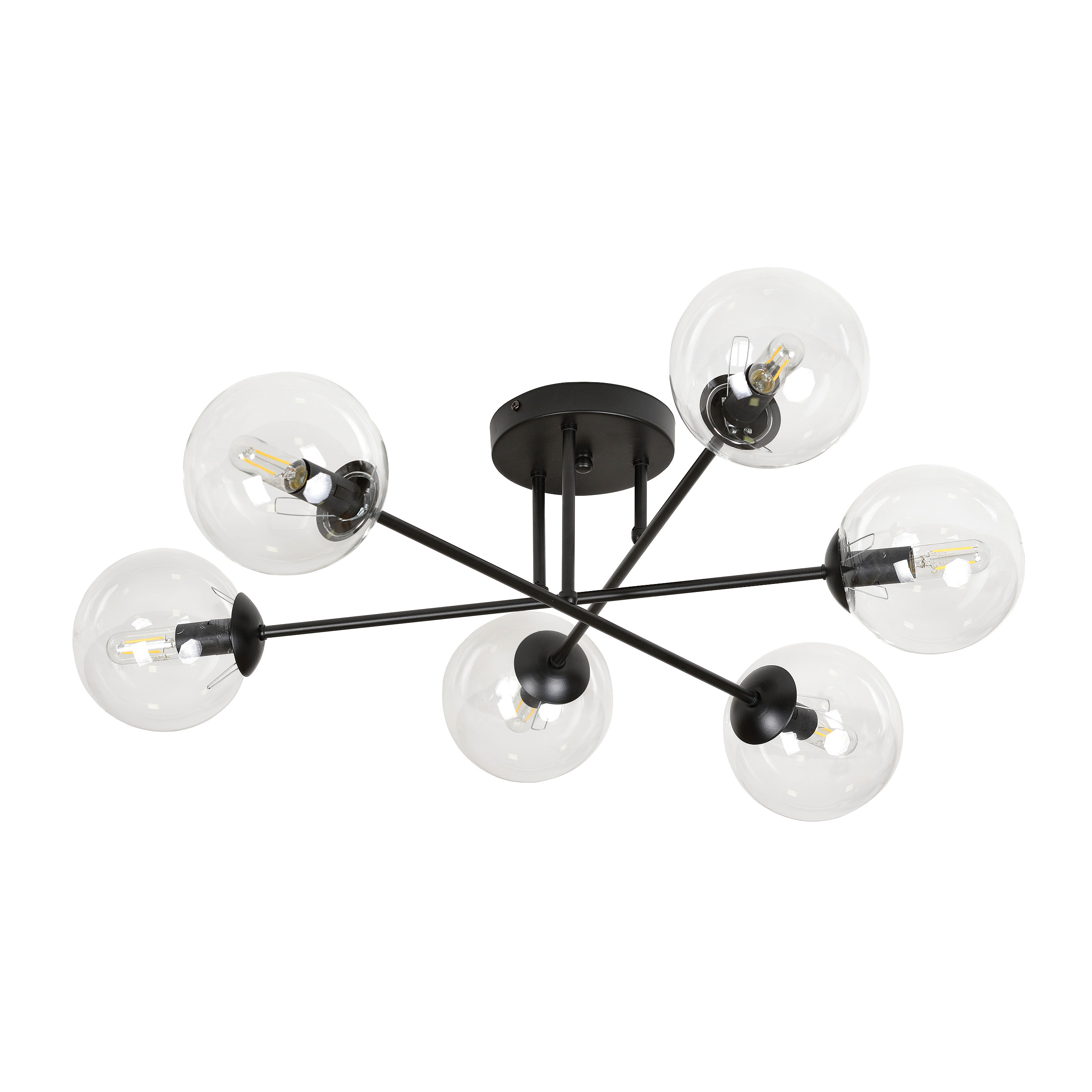 BARI lampa wisząca, moc max.6x40W, E14, czarno-transparentna