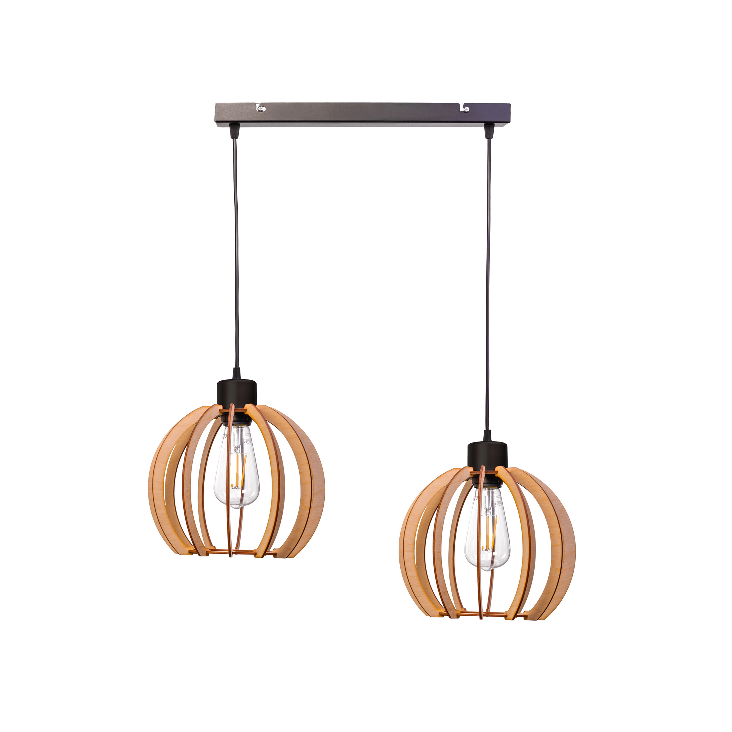 JUALA lampa wisząca, moc max. 2x60W, E27, czarna, drewno