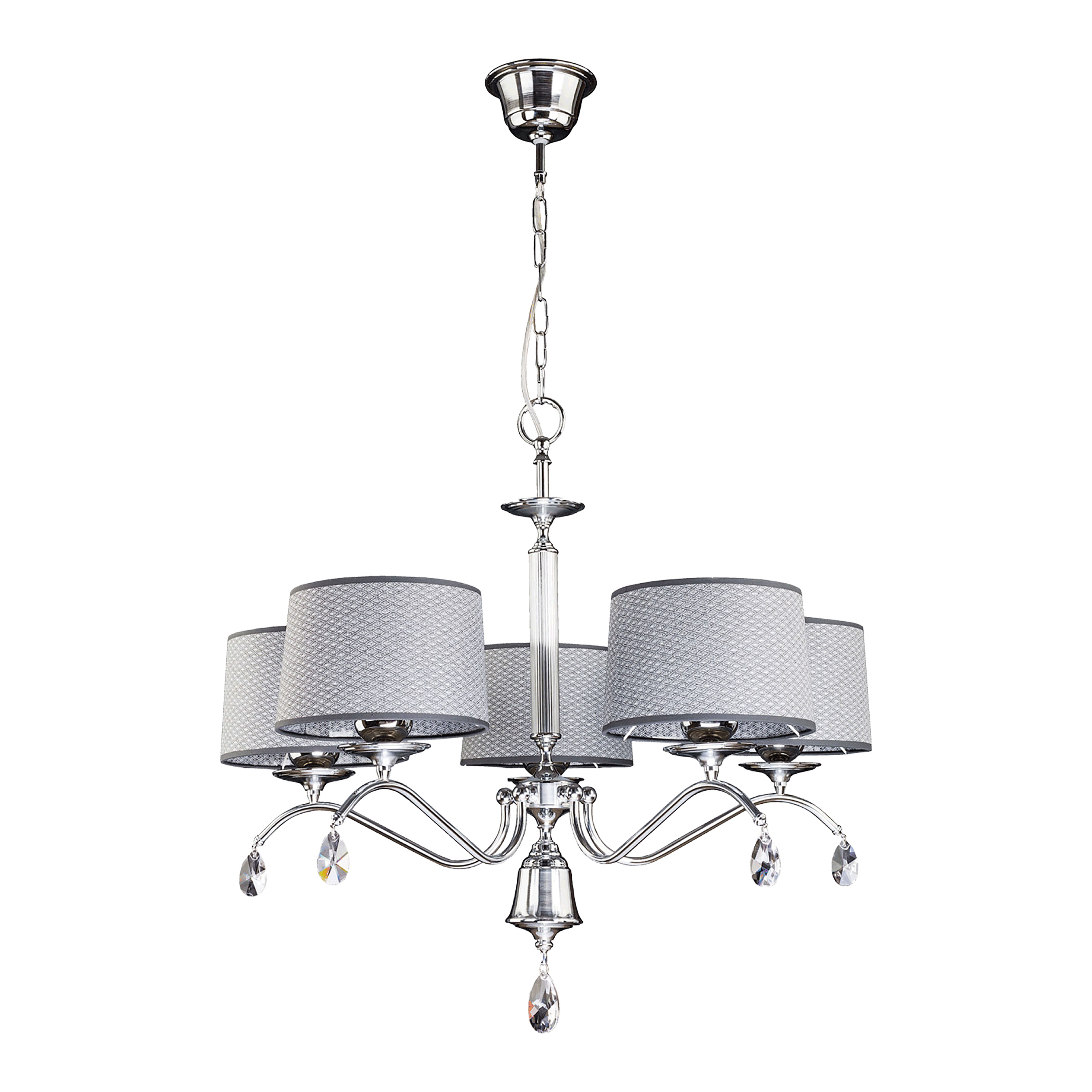 ACHAJA 5P, lampa wisząca, 5xE27, max. 5x60W, metal, chrom, abażur szary