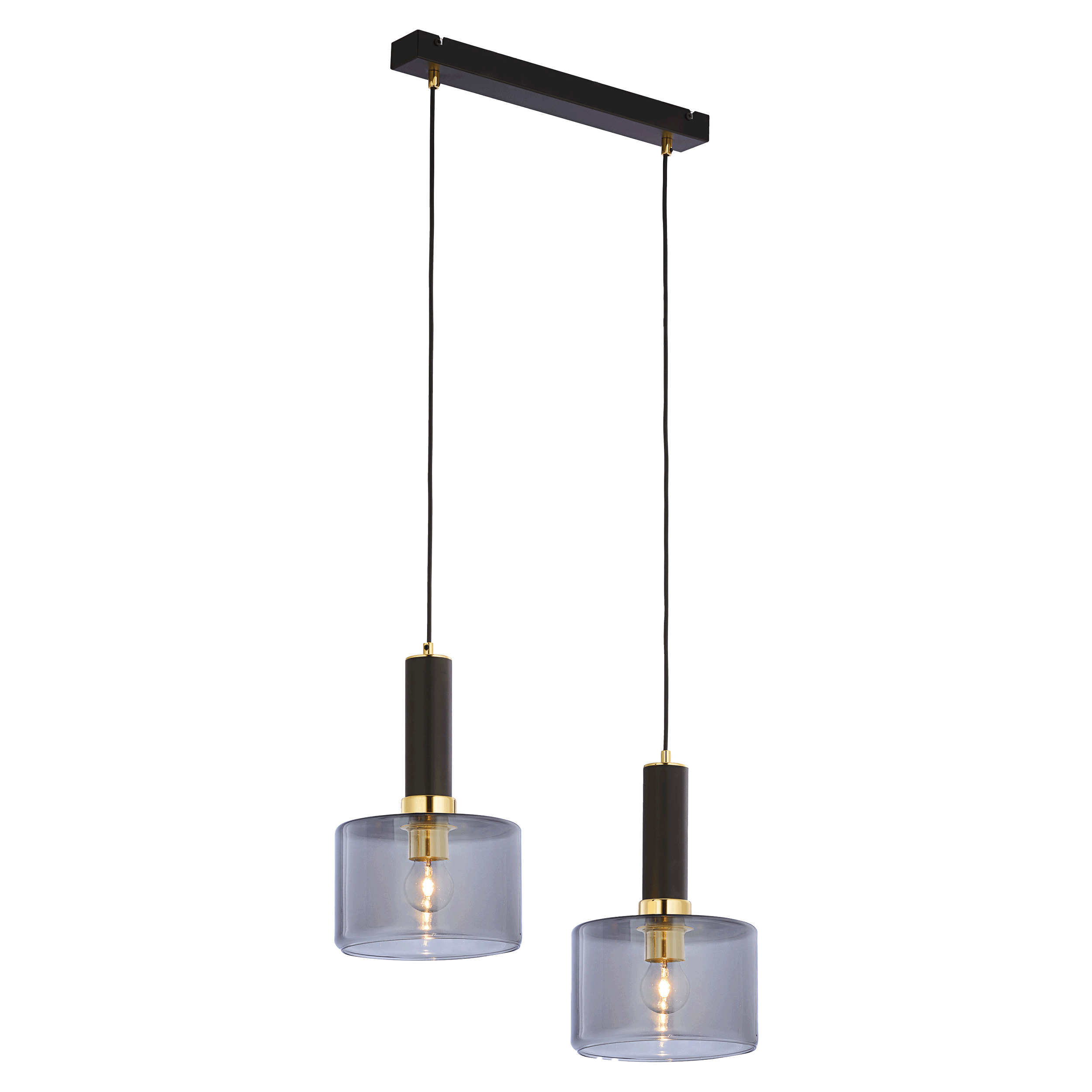 SAMOS 2P, lampa wisząca, 2xE27, max. 2x60W, metal, mosiądz/czarny, klosz szklany