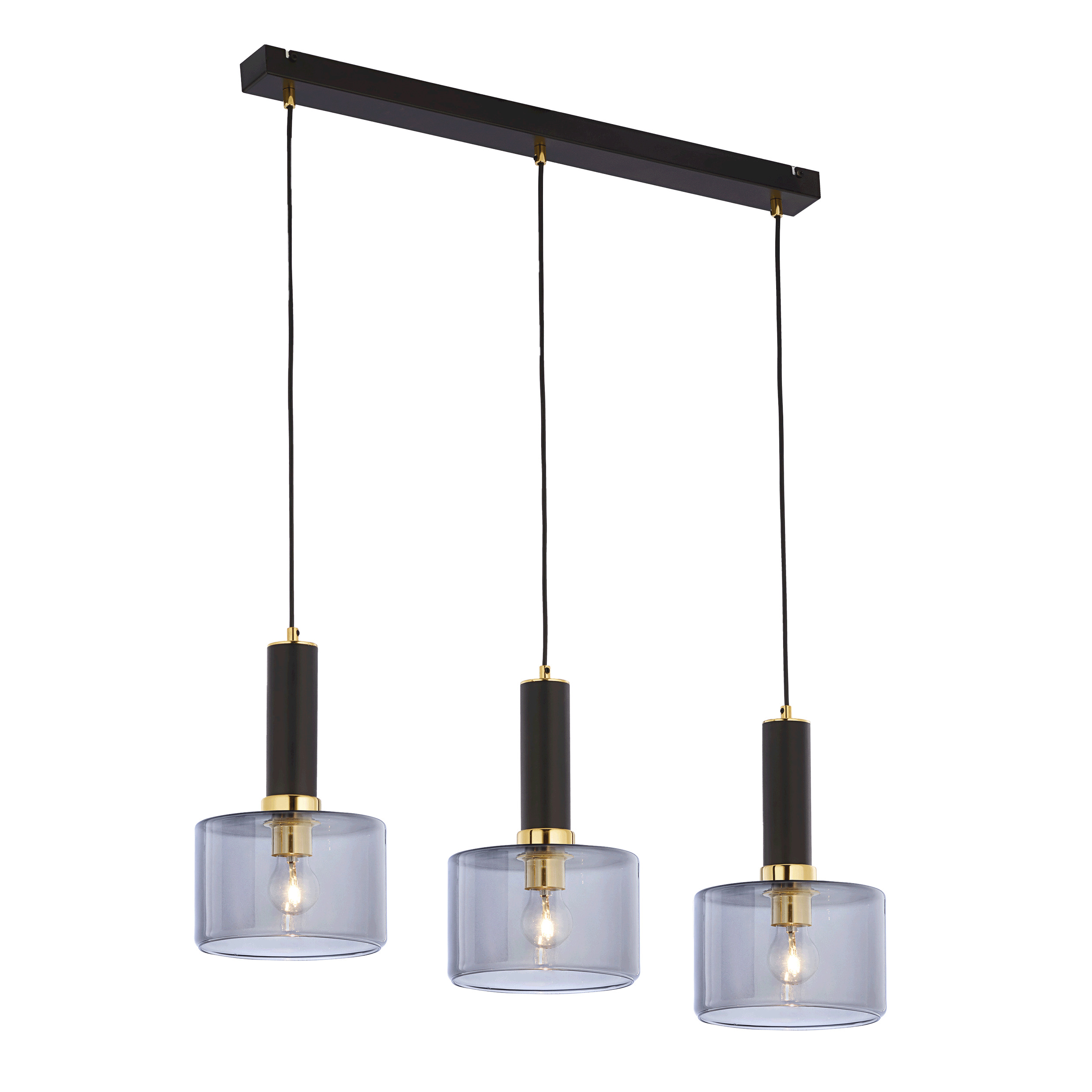 SAMOS 3P, lampa wisząca, 3xE27, max. 3x60W, metal, mosiądz/czarny, klosz szklany