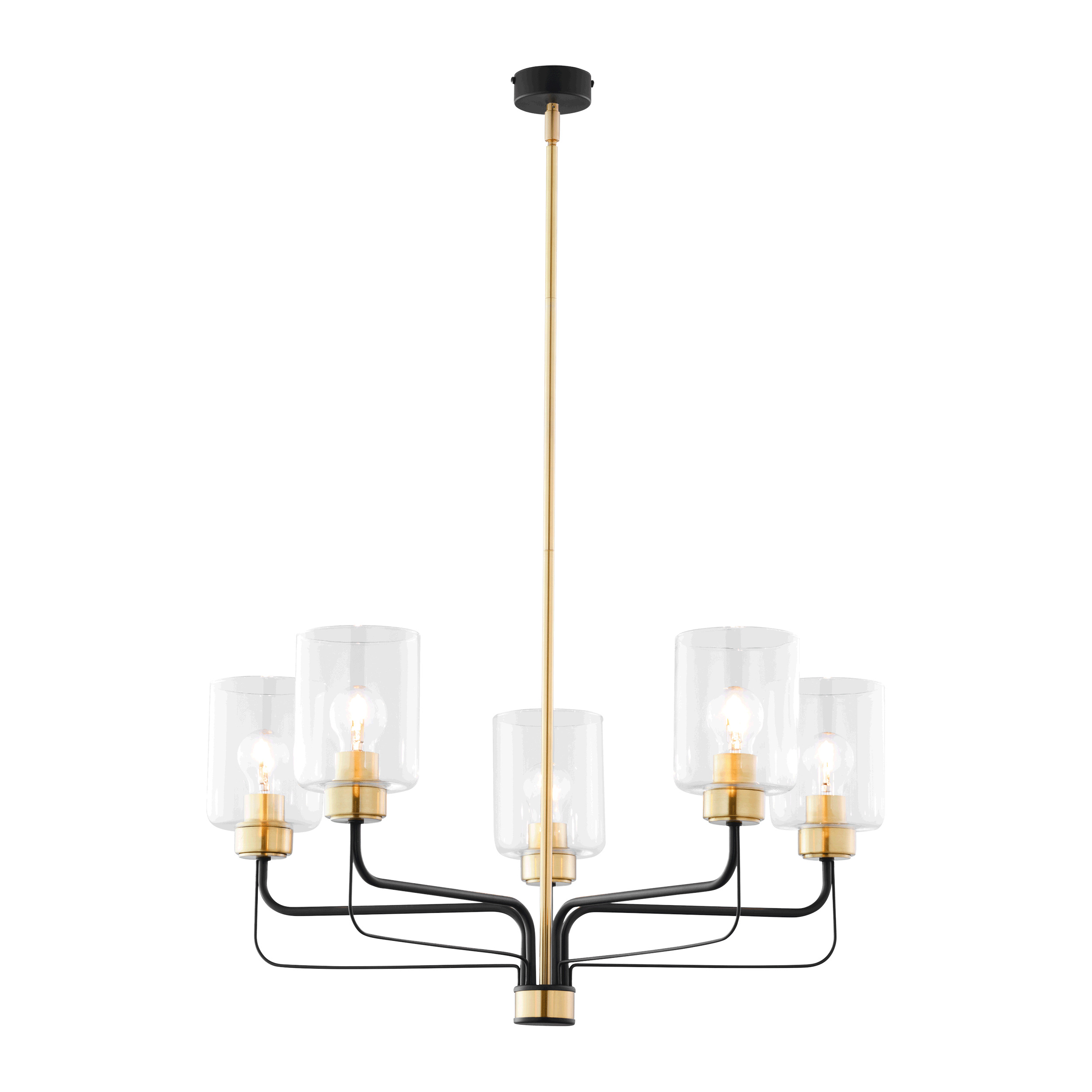 ETOLIA 5P, lampa wisząca, 5xE27, max. 5x60W, metal, mosiądz/czarny, klosz szklany