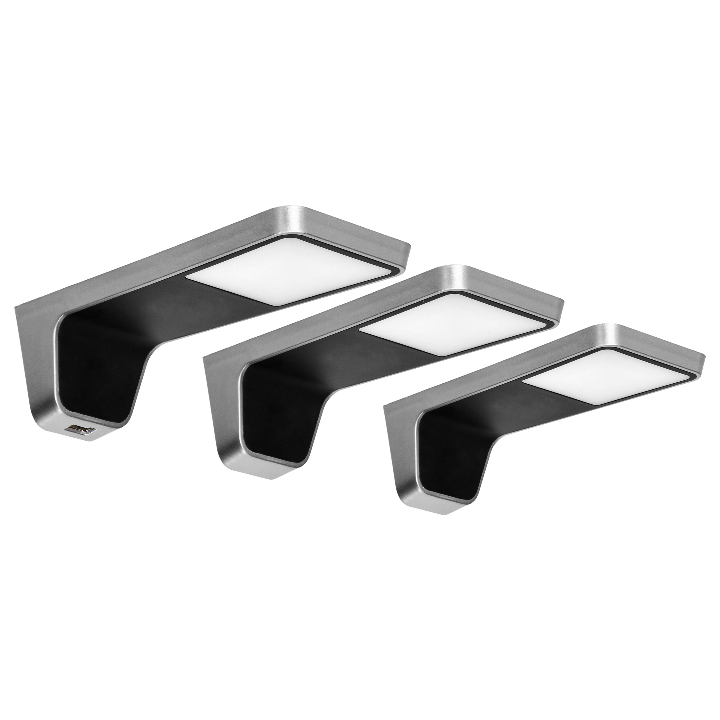 NELA zestaw 3 lamp podszafkowych LED, 2x2W+7,5W, 4000K, z USB, czarny