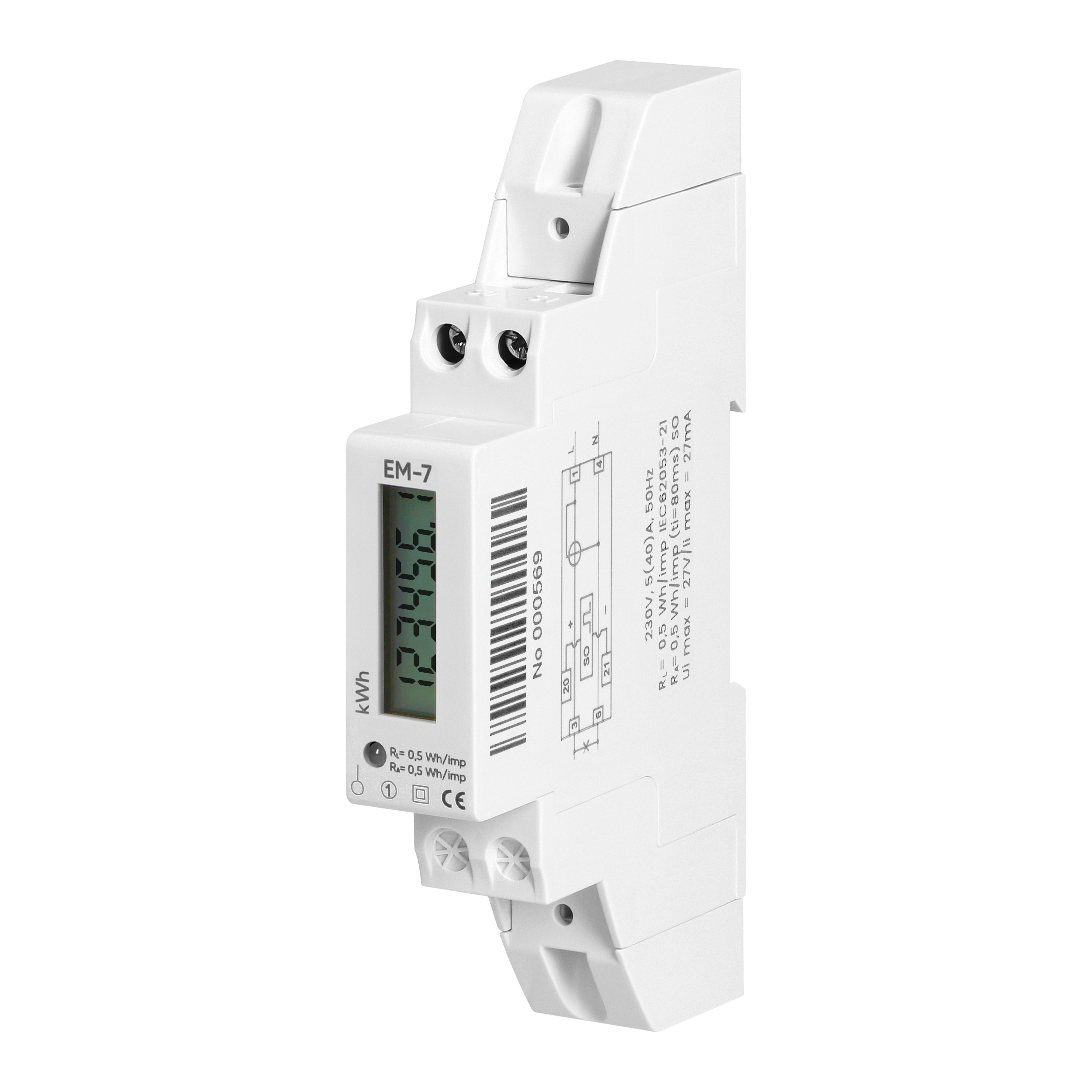 1-fazowy cyfrowy wskaźnik zużycia energii elektrycznej, 40A, 1 moduł, DIN TH-35mm