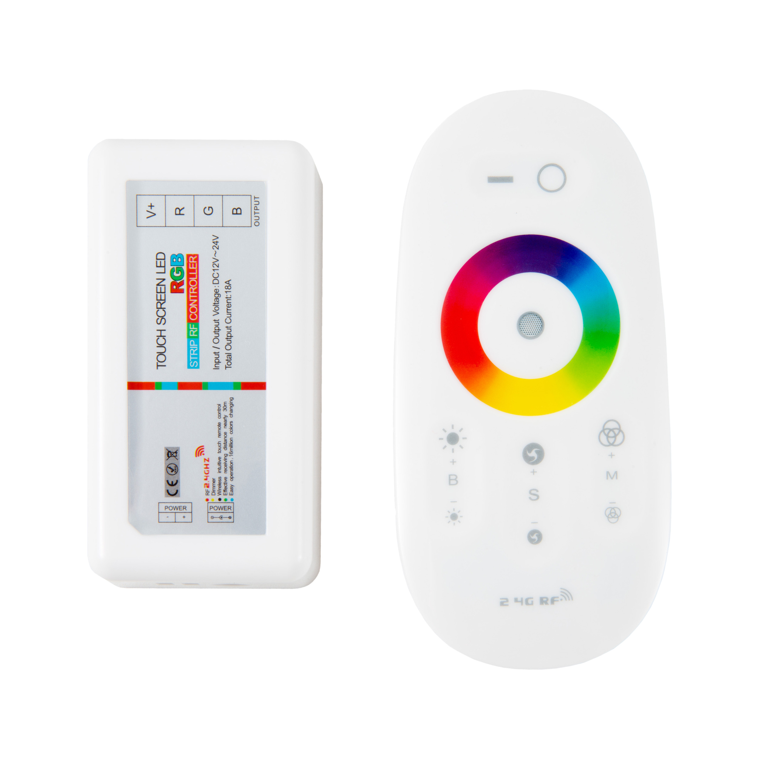 Bezprzewodowy sterownik radiowy (RF) do taśm RGB (wielokolorowych taśm oświetleniowych LED) z pilotem w kolorze białym