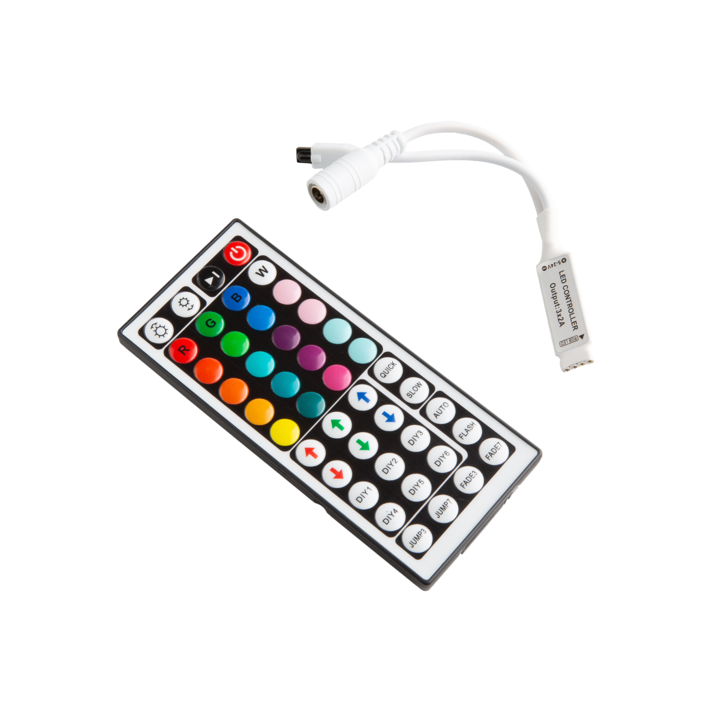Bezprzewodowy sterownik do taśm RGB (wielokolorowych taśm oświetleniowych LED) z pilotem 44 przyciskowym