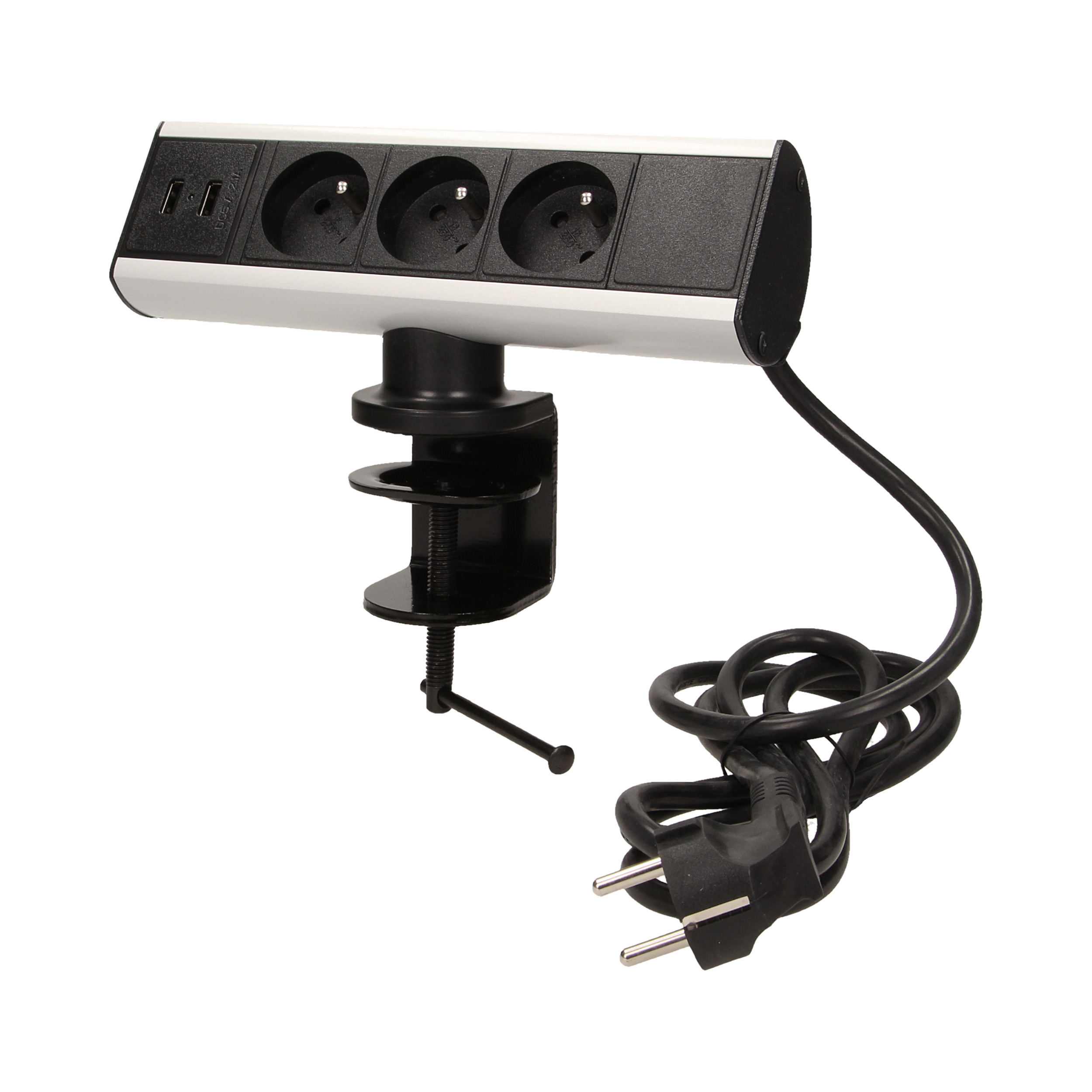 Gniazdo meblowe z uchwytem montażowym, ładowarką USB i przewodem 1,8m, 3x2P+Z, 2xUSB
