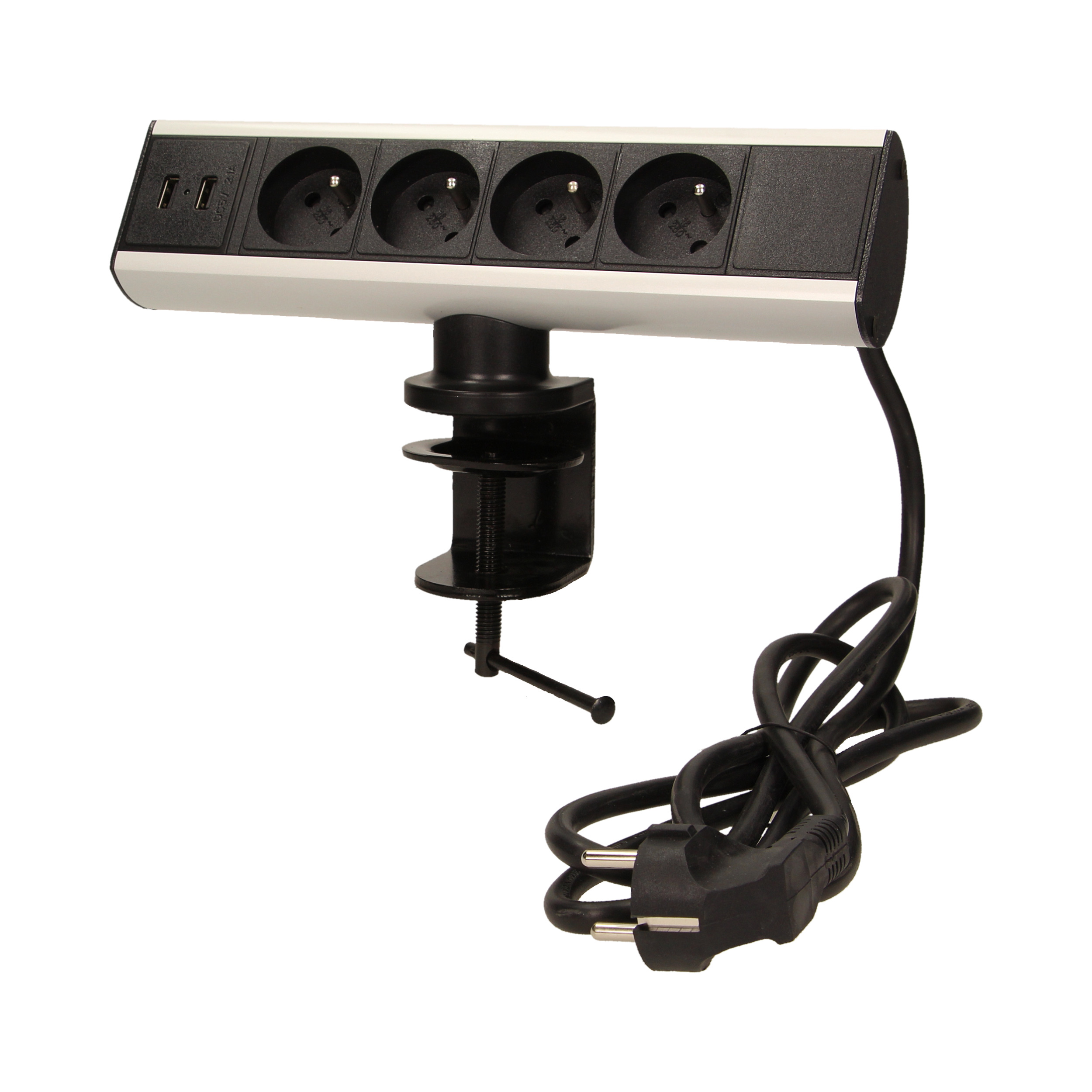 Gniazdo meblowe z uchwytem montażowym, ładowarką USB i przewodem 1,8m, 4x2P+Z, 2xUSB