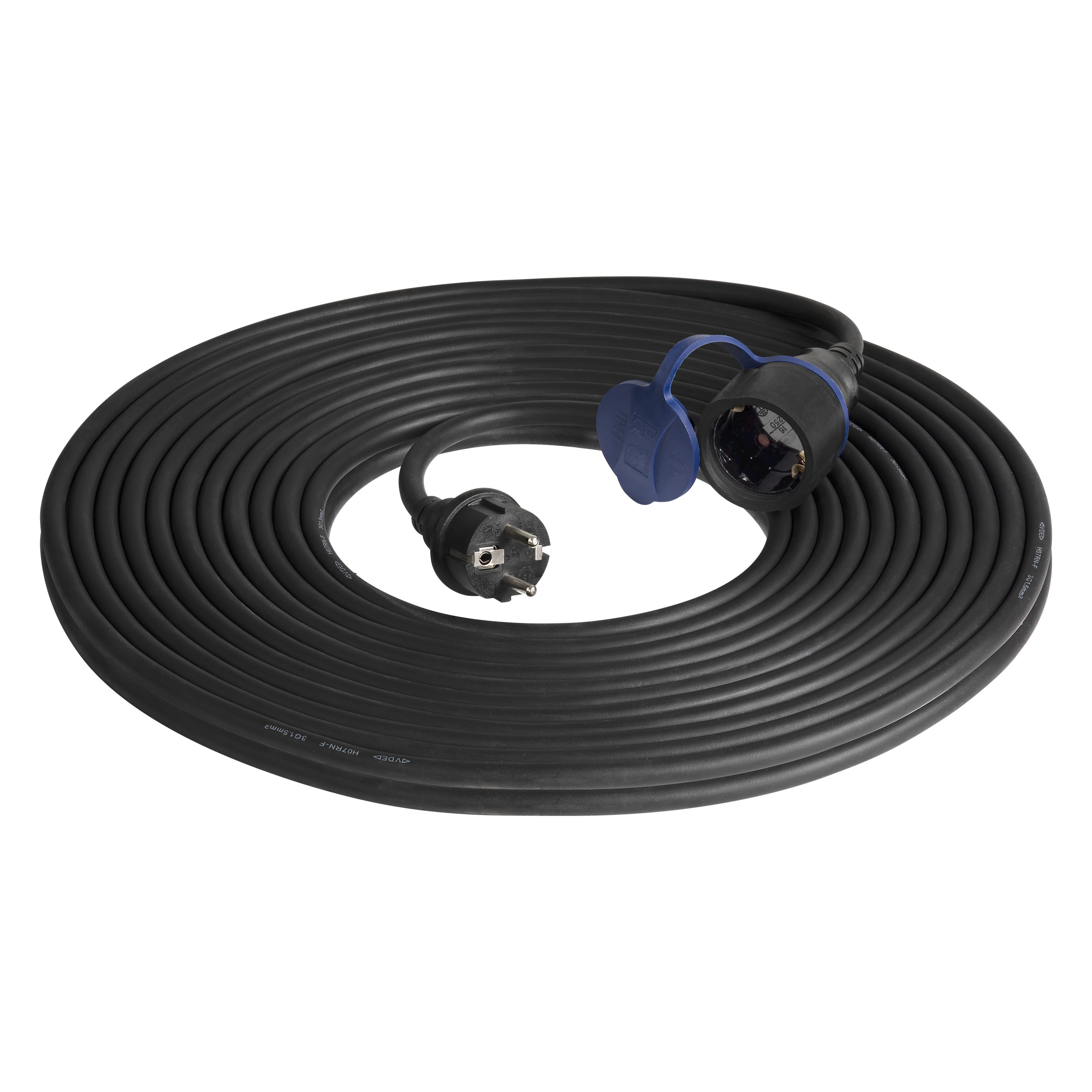Przedłużacz warsztatowy bryzgoszczelny IP44, 1x2P+Z (schuko) 20m, kabel gumowy olejoodporny H07RN-F 3x1,5mm?, 230VAC/16A