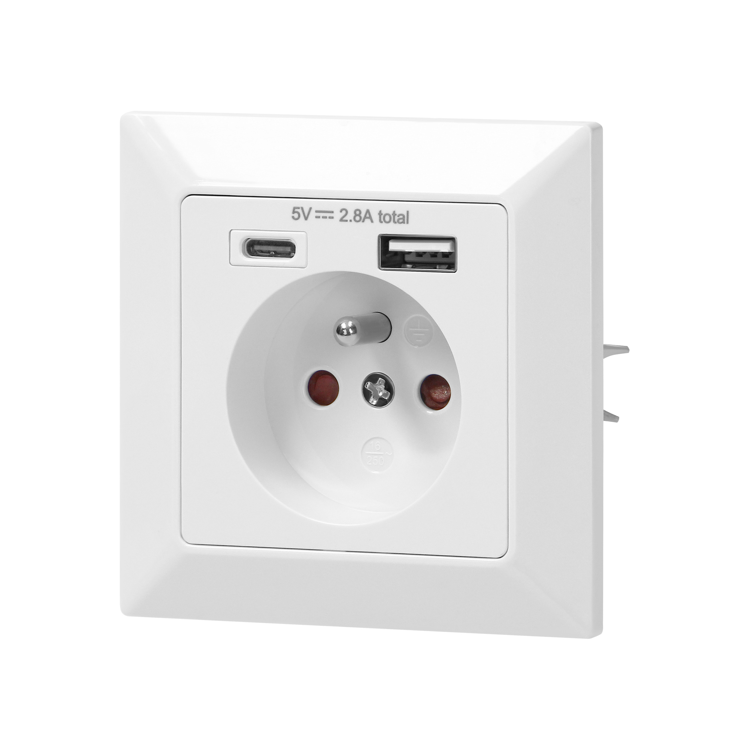Gniazdo pojedyncze 2P+Z, USB-A + USB-C ,Wyjście 5VDC Max 2,8A