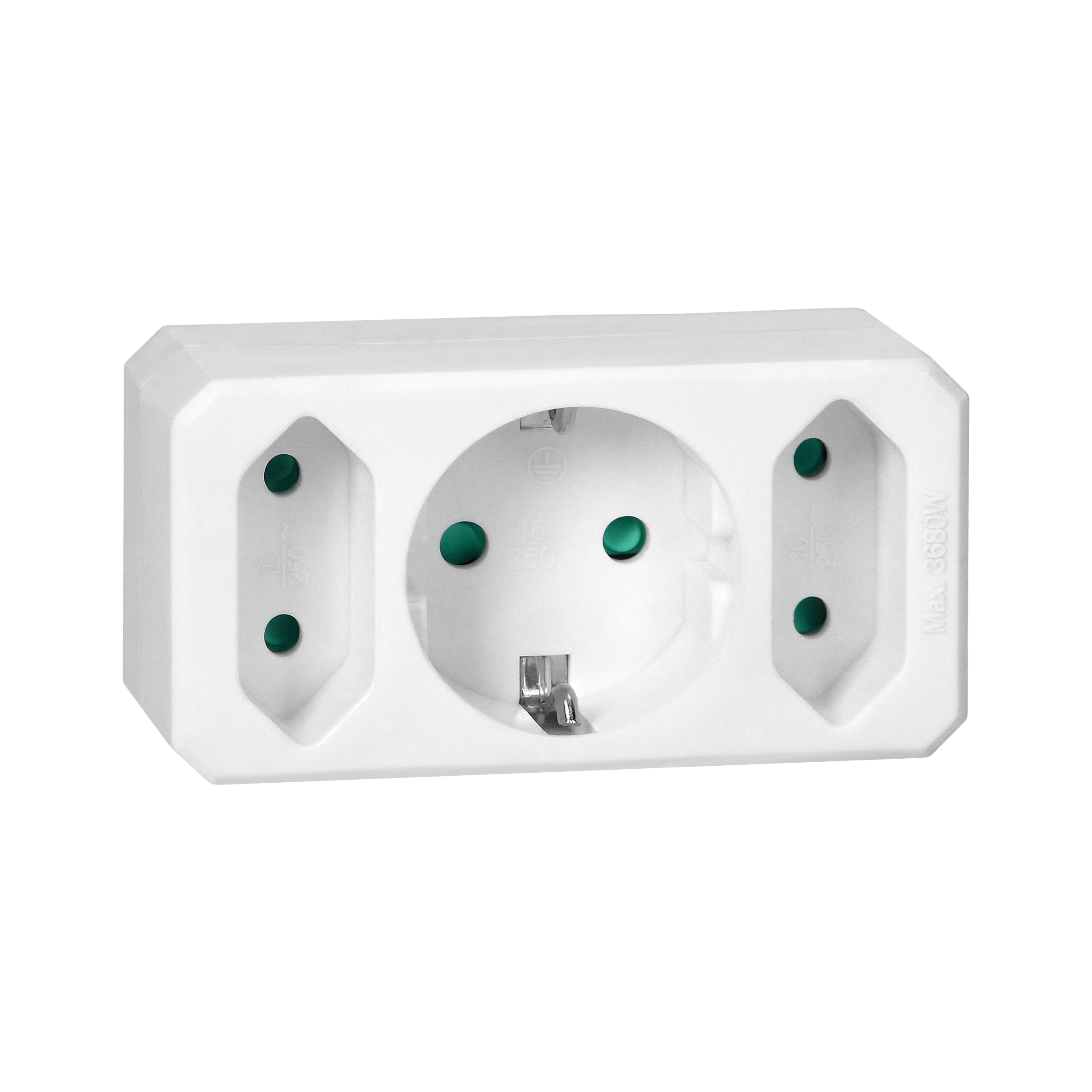 Rozgałęźnik 2x2P + 1x2P+Z (Schuko), biały