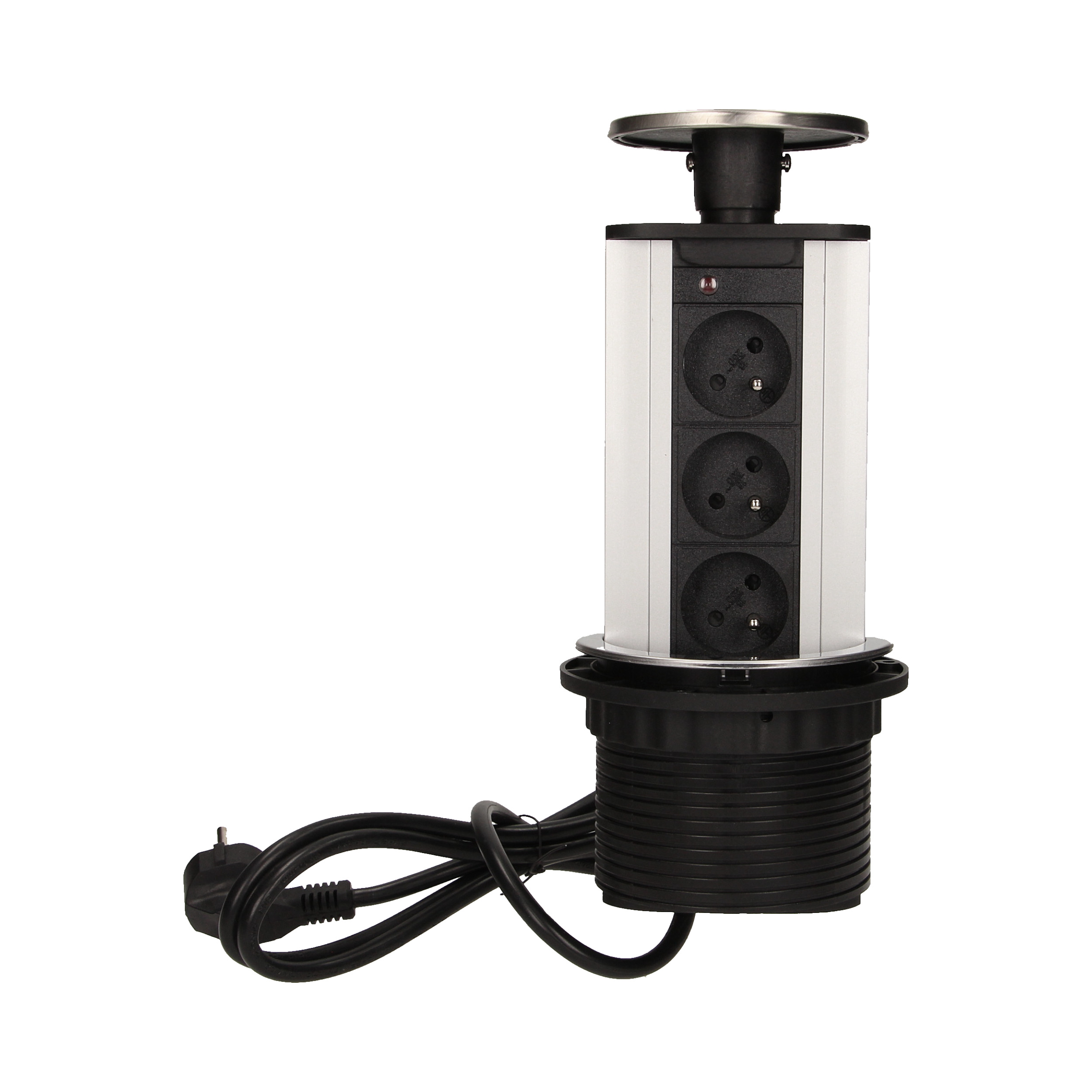 Gniazdo meblowe ?10cm wysuwane z blatu z przewodem 1,8m, 3x2P+Z, INOX