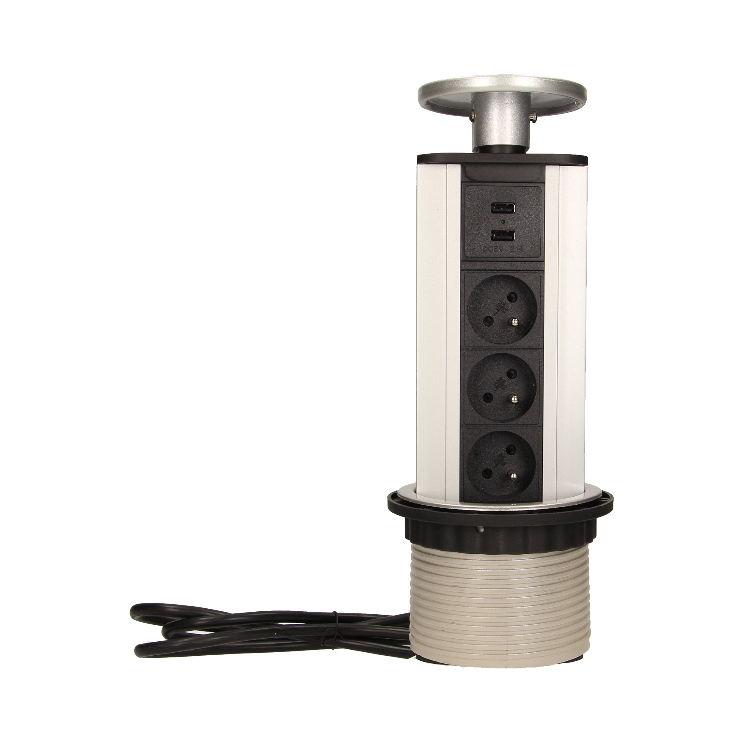 Gniazdo meblowe ?10cm wysuwane z blatu z ładowarką USB i przewodem 1,8m, 3x2P+Z, 2xUSB