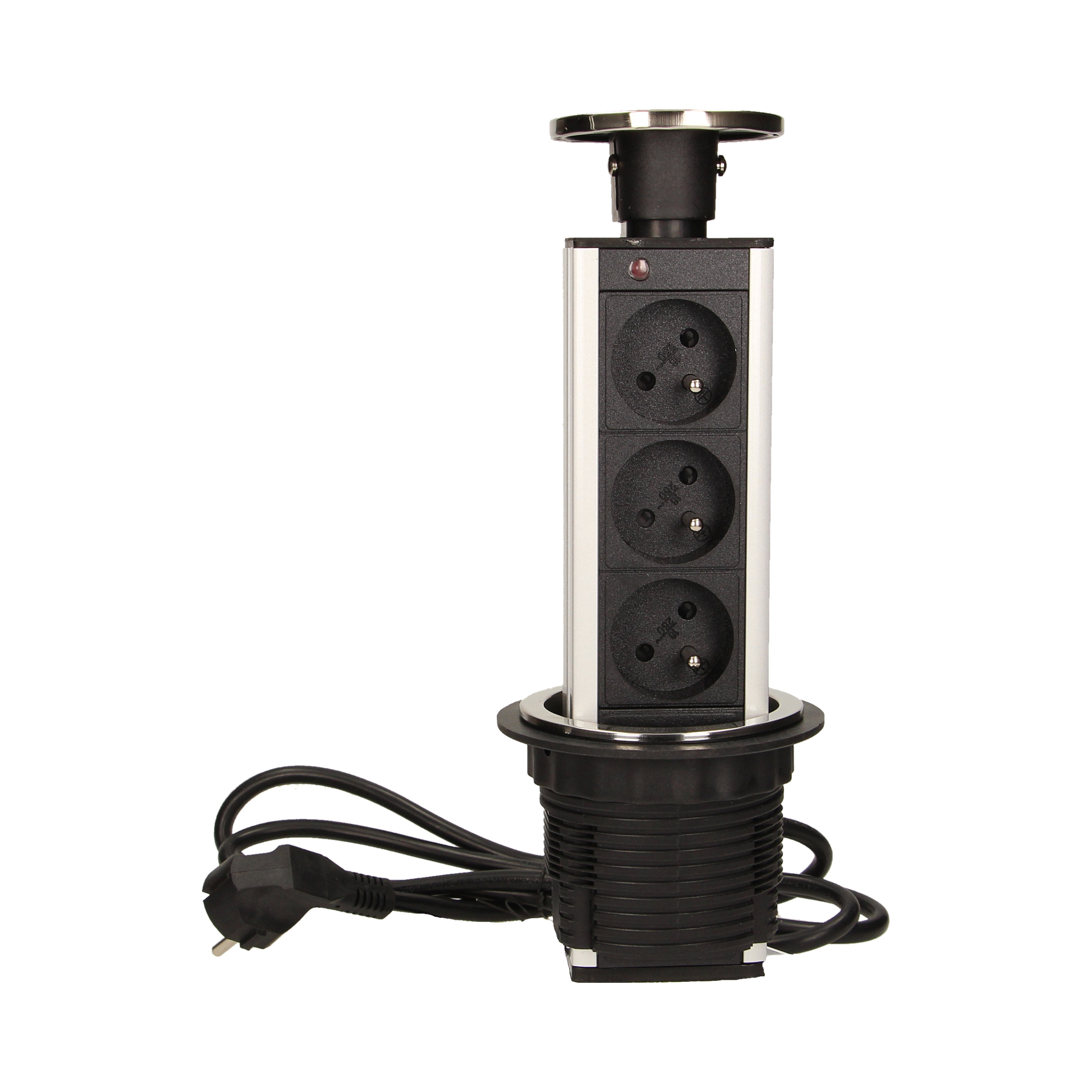 Gniazdo meblowe ?8cm wysuwane z blatu z przewodem 1,8m, 3x2P+Z, INOX