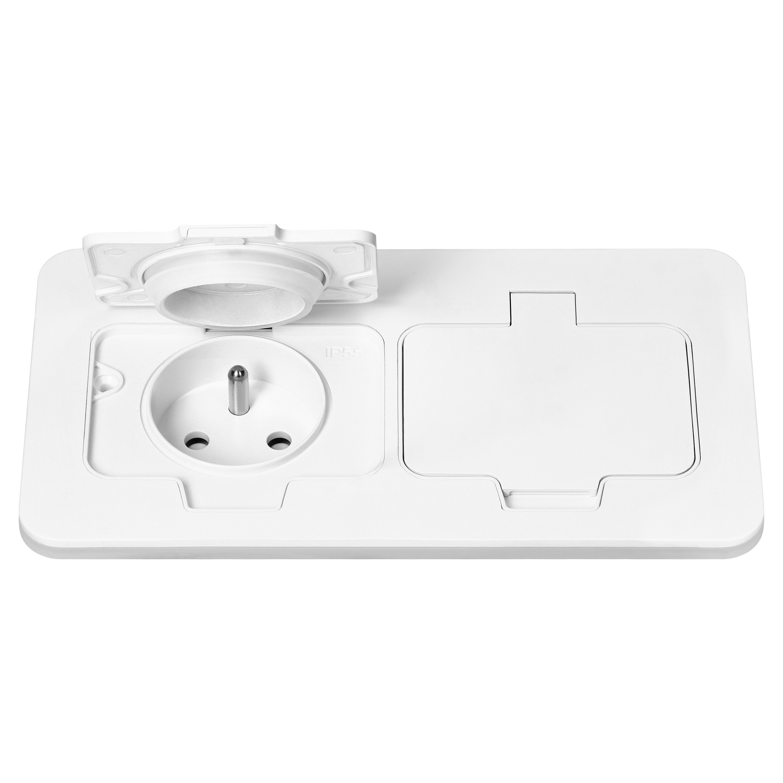 Hermetyczne gniazdo elektryczne podwójne, prostokątne, IP55, 2x2P+Z(French), białe