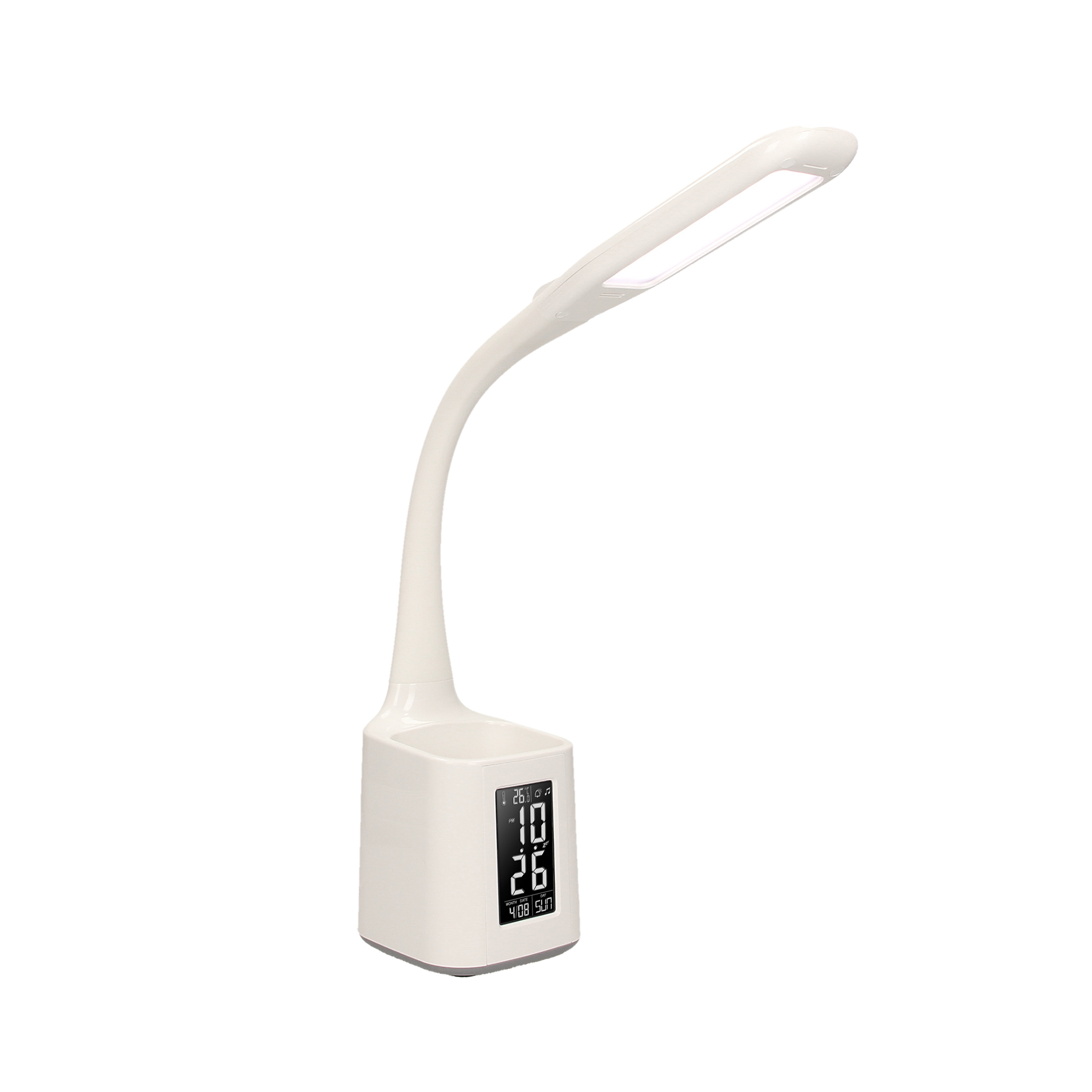 KORAL LED 6W, lampka biurkowa z pojemnikiem na długopisy i budzikiem, 200lm, 4000K, biała
