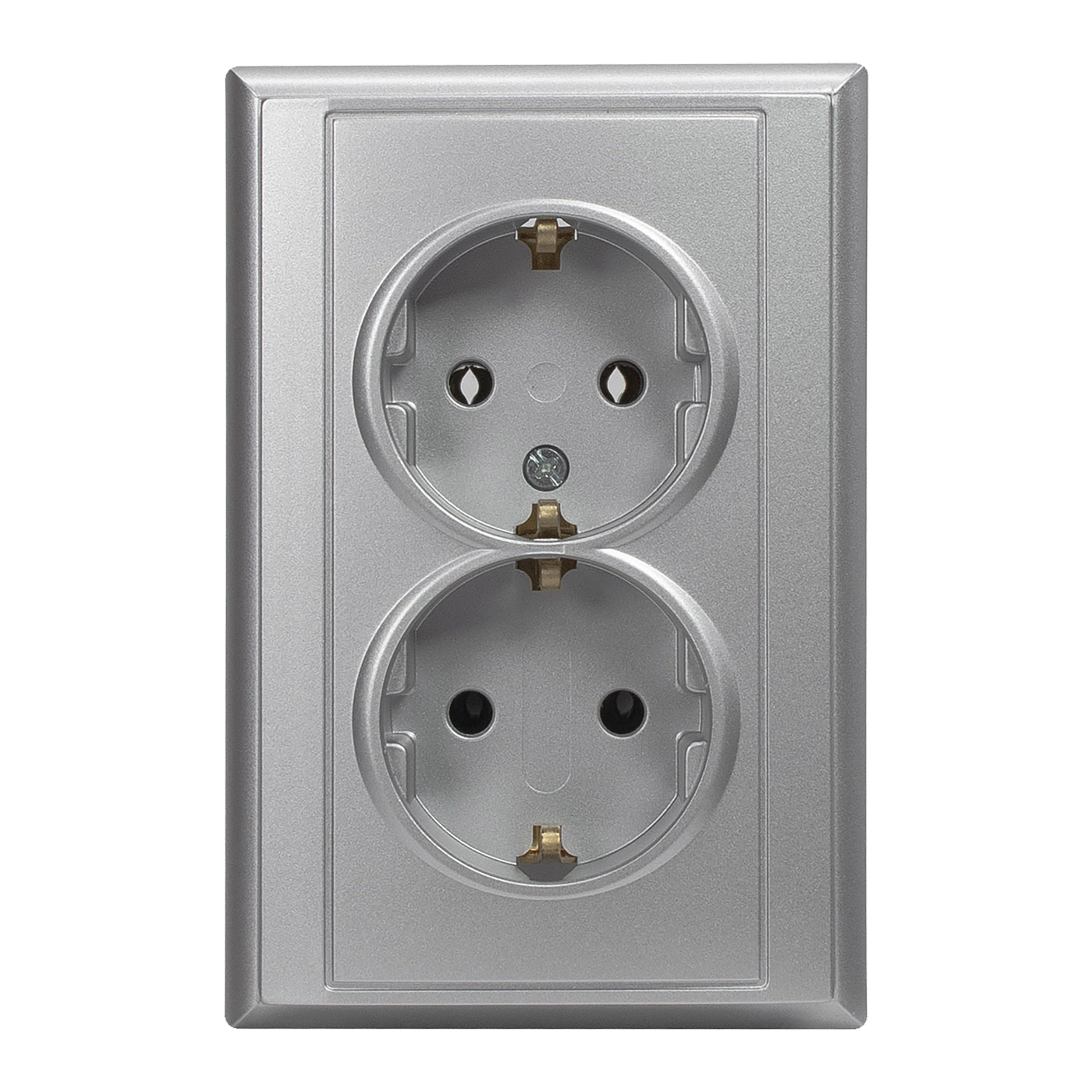 Gniazdo podwójne p/t 2x2P+Z, Schuko Luna, 16A, 250V, PT-7L, srebrny