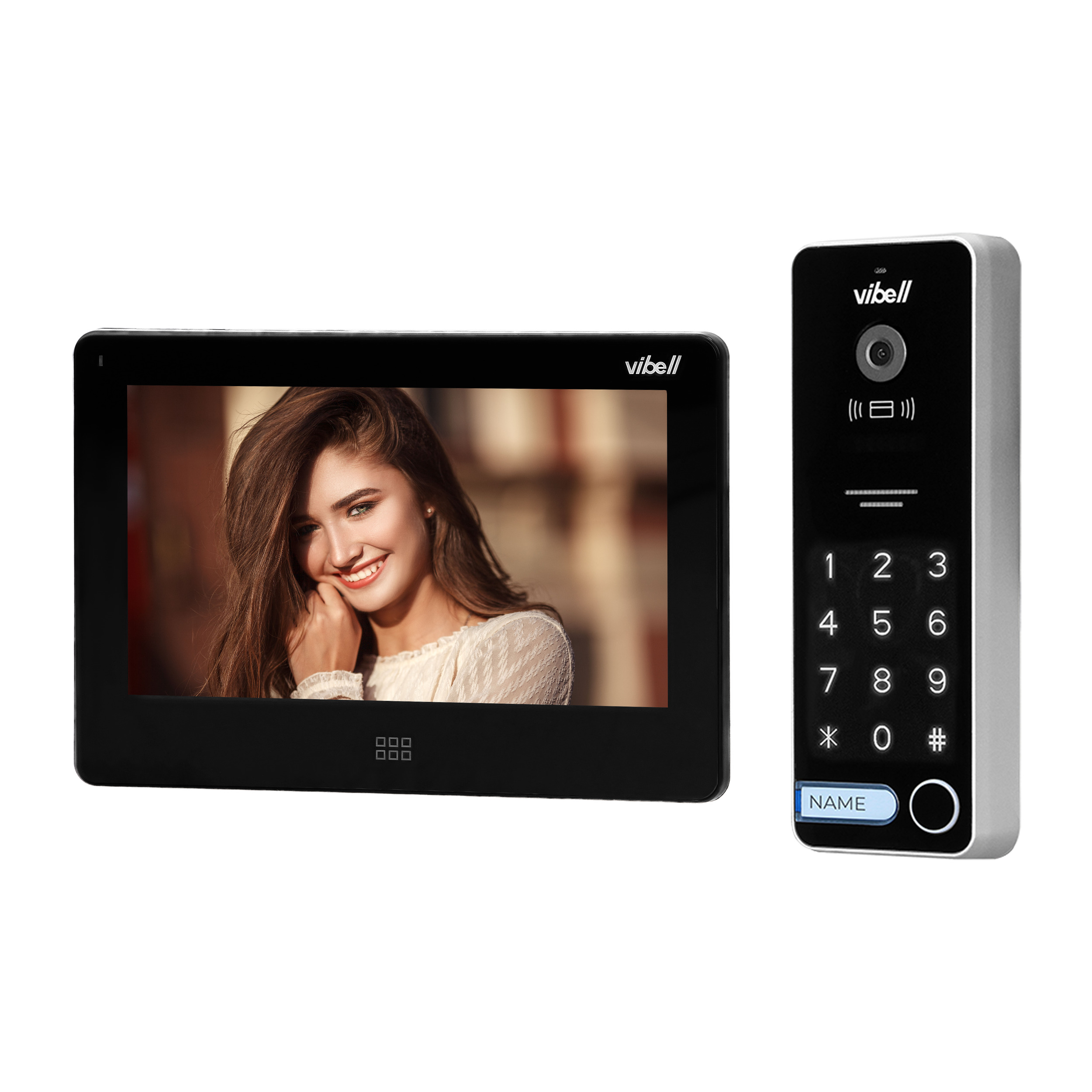 Zestaw wideodomofonowy, bezsłuchawkowy kolor, LCD 7", dotykowy, menu OSD, pamięć, gniazdo na kartę SD, DVR, sterowanie bramą, z szyfratorem i RFID, czarny, TAURI MEMO