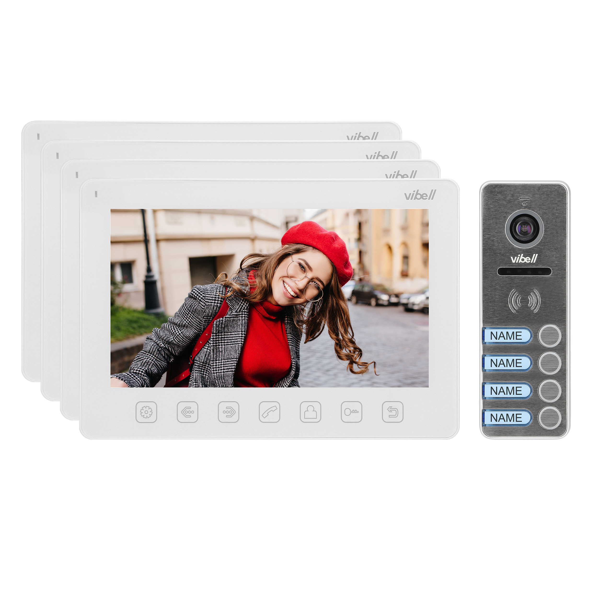 Zestaw wideodomofonowy 4-rodzinny, bezsłuchawkowy, kolor, LCD 7", menu OSD, sterowanie bramą, biały NOVEO MULTI4