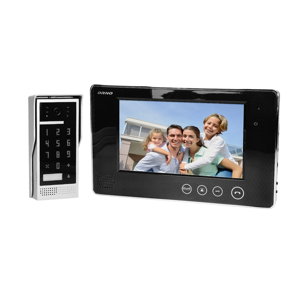 Zestaw wideodomofonowy, bezsłuchawkowy, kolor, LCD 7", z szyfratorem, natynkowy, czarny, CRUX