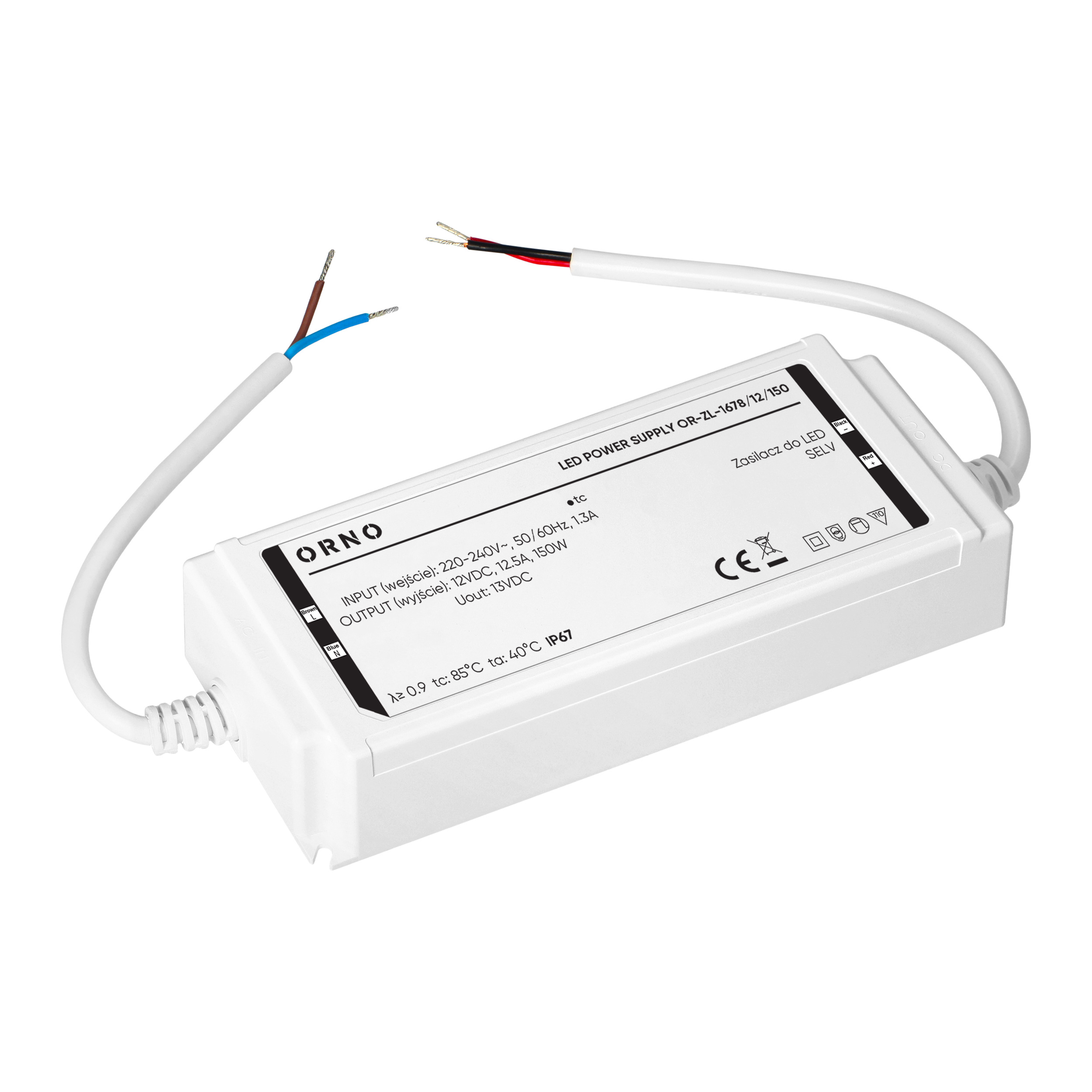 Zasilacz LED , hermetyczny, 12V, 150W, IP67, plastikowa obudowa