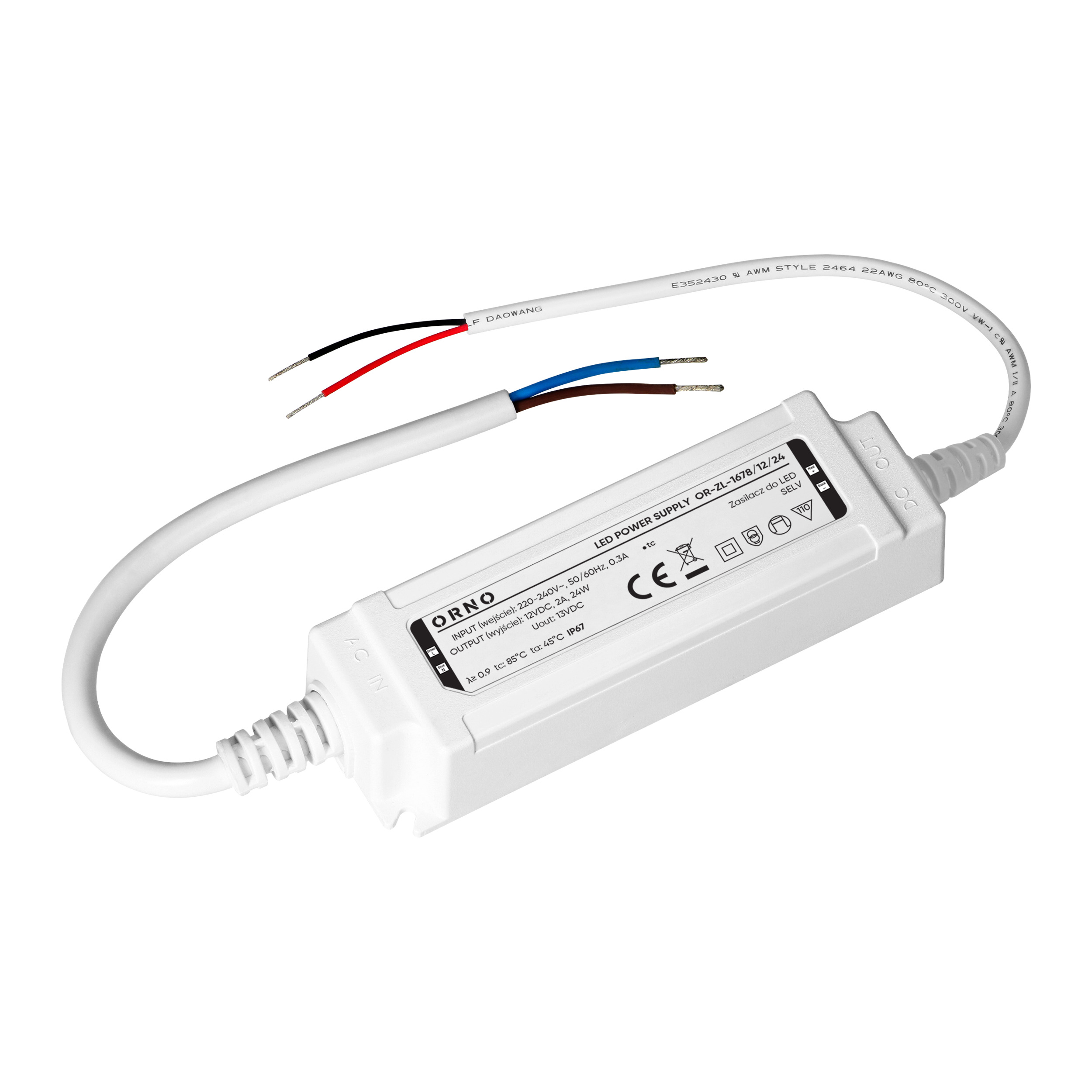 Zasilacz LED, hermetyczny, 12V, 24W, IP67, plastikowa obudowa