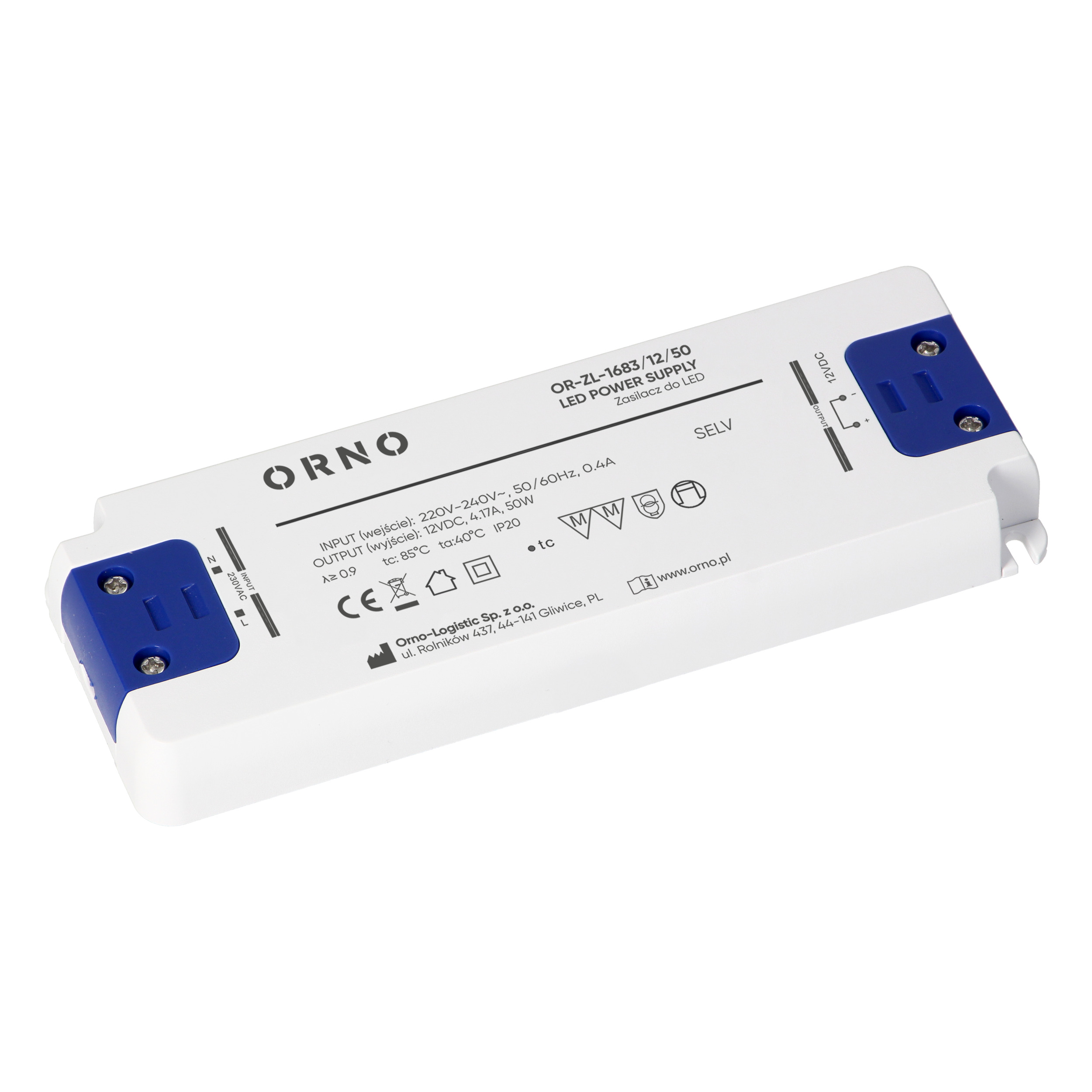 Zasilacz LED płaski, 12V DC, 50W, IP20