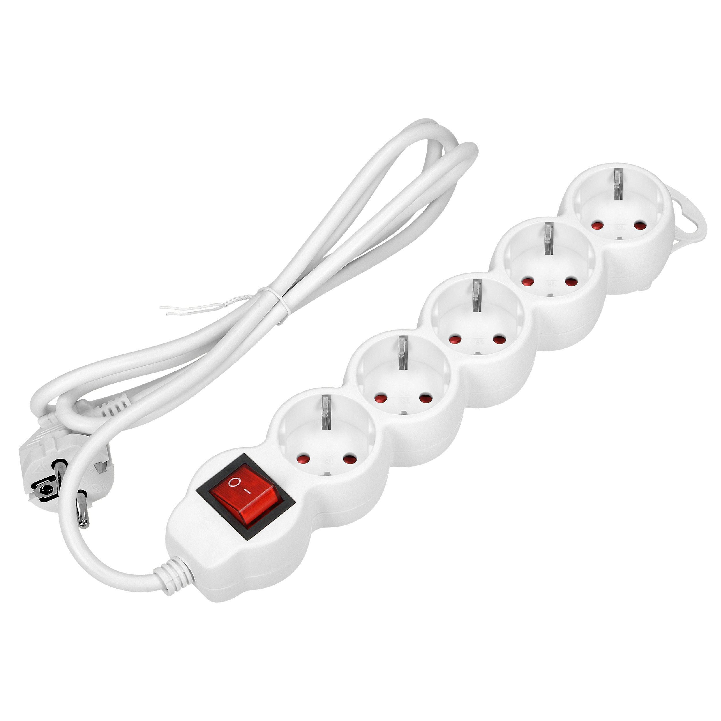 Przedłużacz 5-krotny 2P+Z z wyłącznikiem, 1,5m H05VV-F 3x1,0mm?, Imax=10A, biały