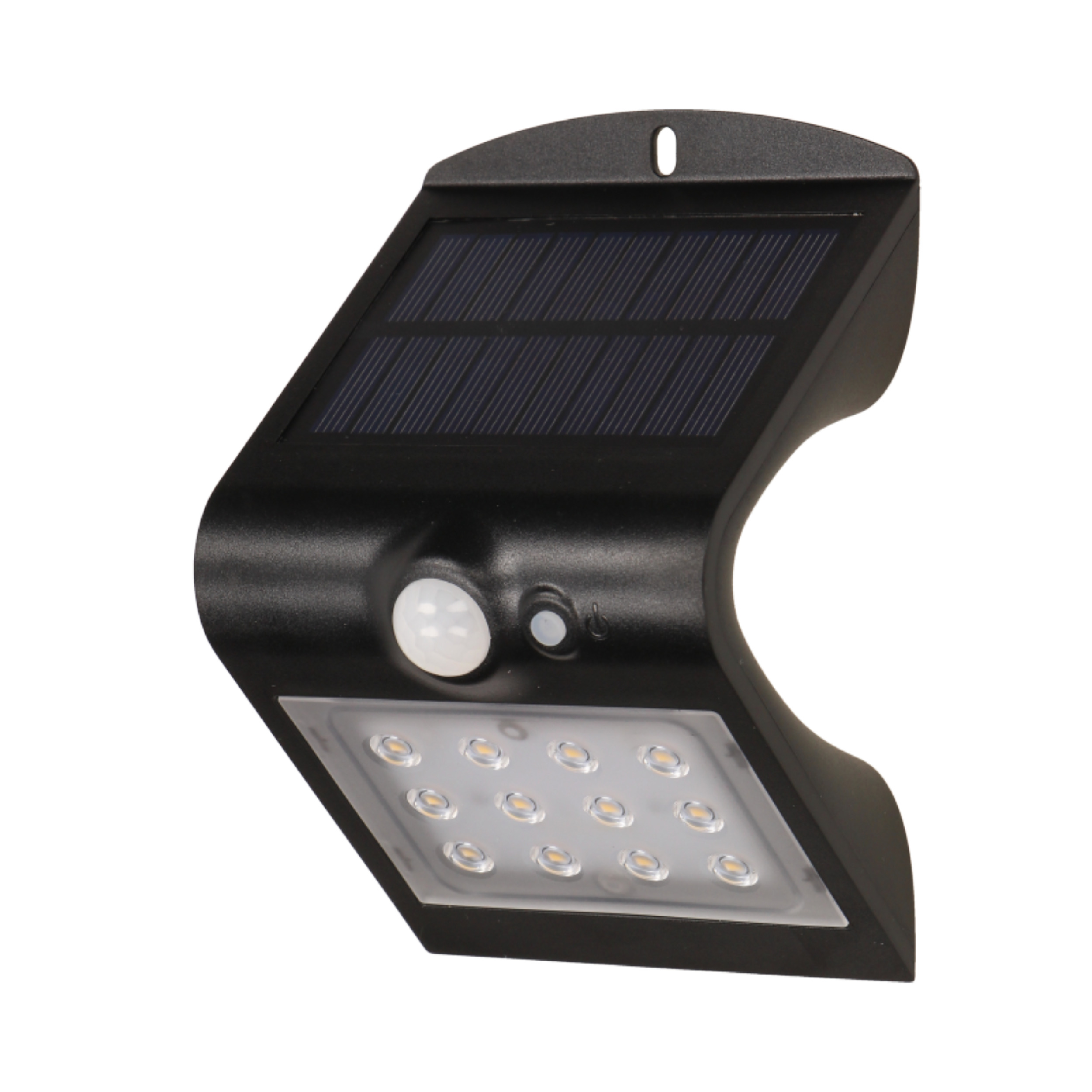 SILOE LED 1,5W, lampa solarna z czujnikiem ruchu 120st, 190lm, IP65, 4000K, 1200mAh, podwójne źródło światła, czarna
