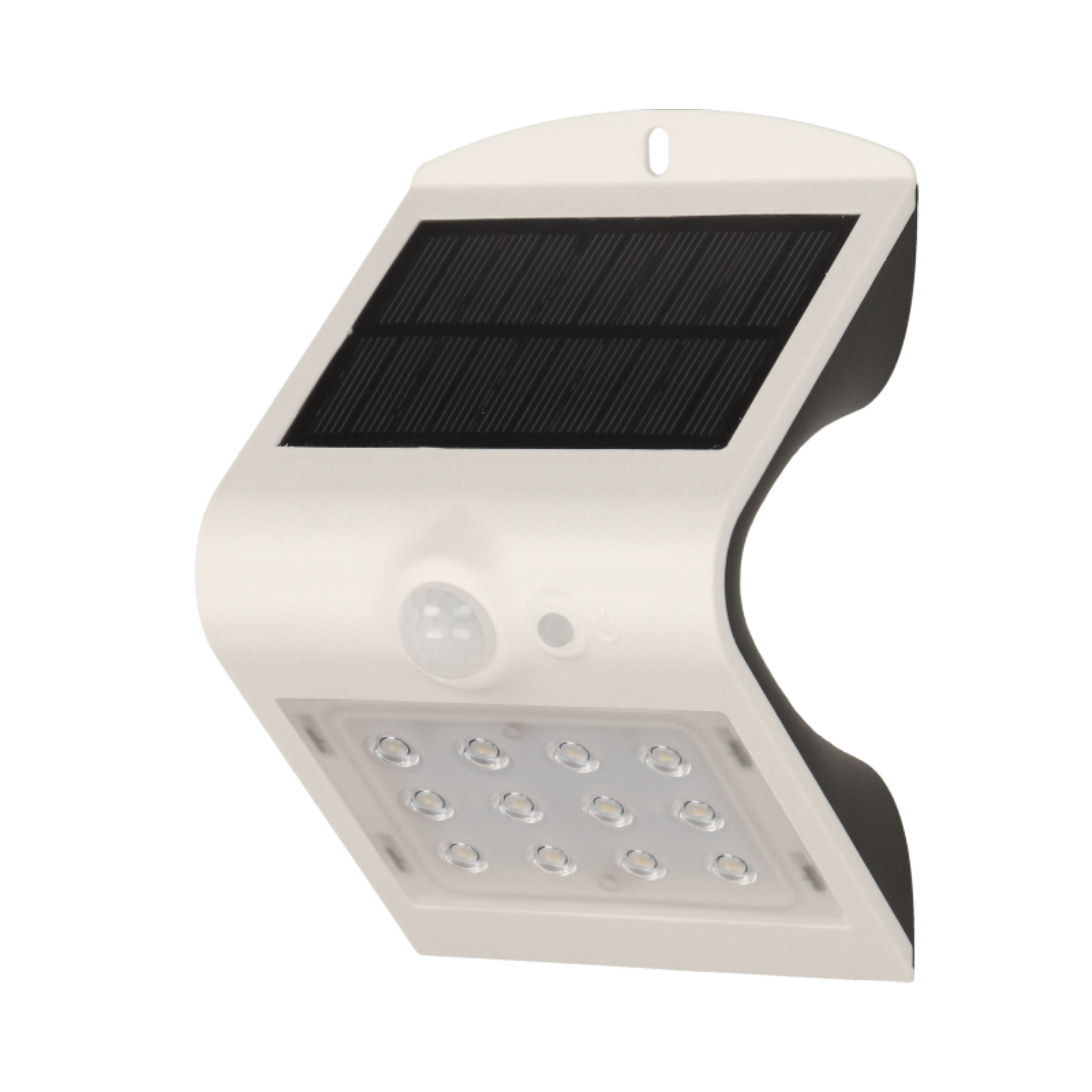 SILOE LED 1,5W, lampa solarna z czujnikiem ruchu 120st, 190lm, IP65, 4000K, 1200mAh, podwójne źródło światła, biała
