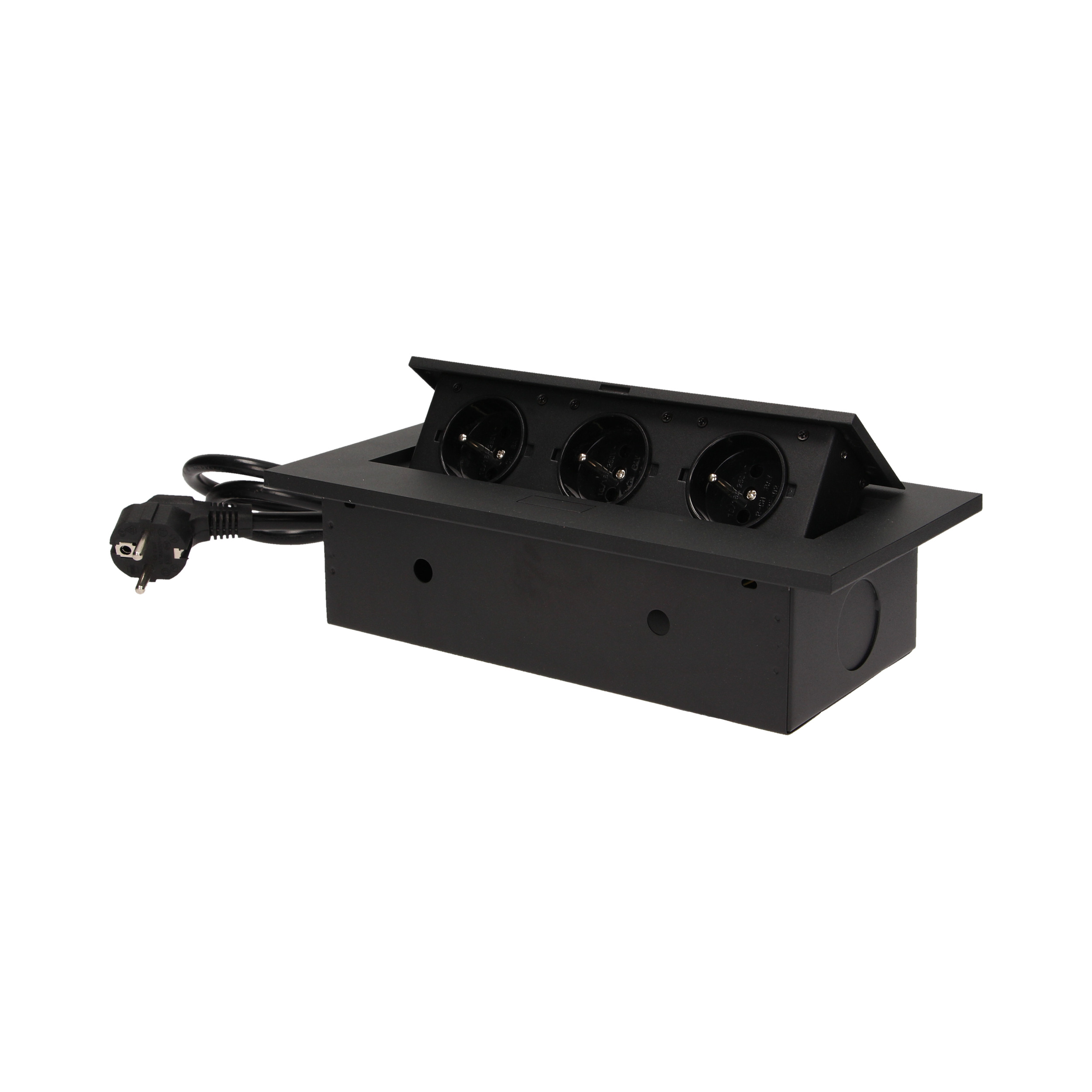 Gniazdo meblowe wpuszczane w blat z grubym rantem 3x2P+Z, przewód 1,5m 3x1,5mm?, czarne