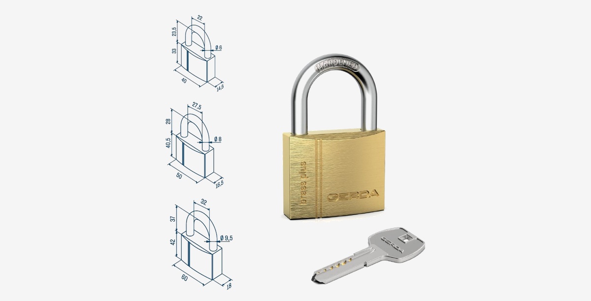 Konstrukcja i wymiary kłódki GERDA BRASS PLUS KMKN S40